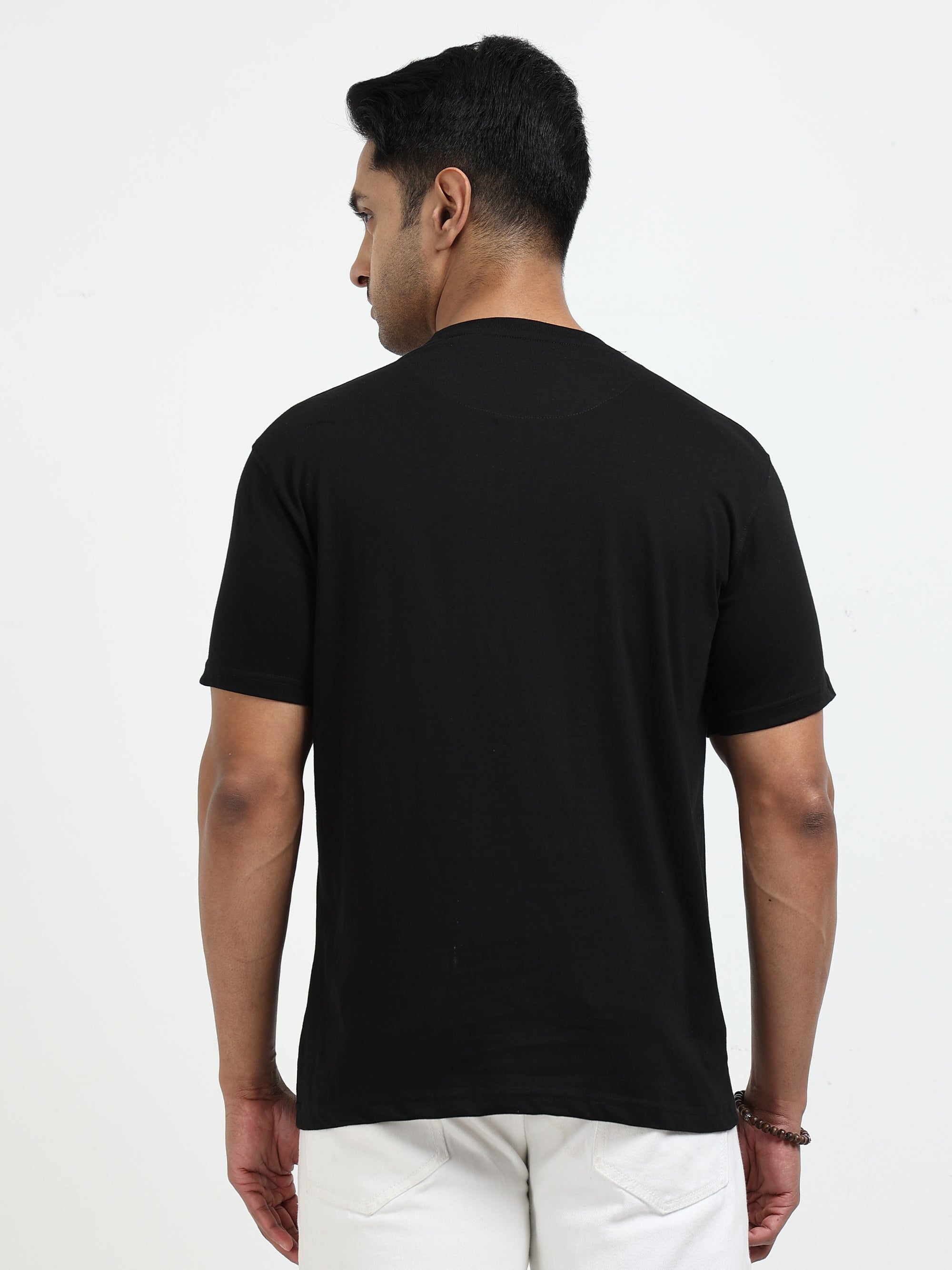 Black Round Neck Bio Wash Single Jersey