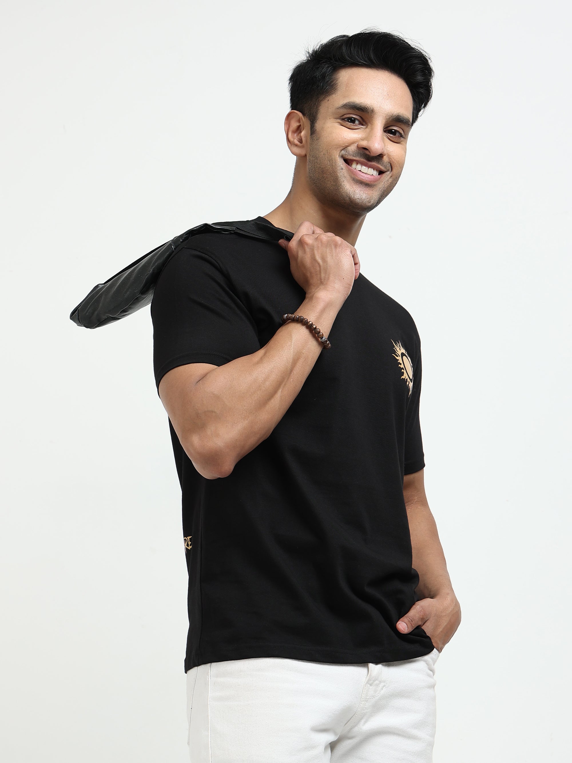 Black Round Neck Bio Wash Single Jersey