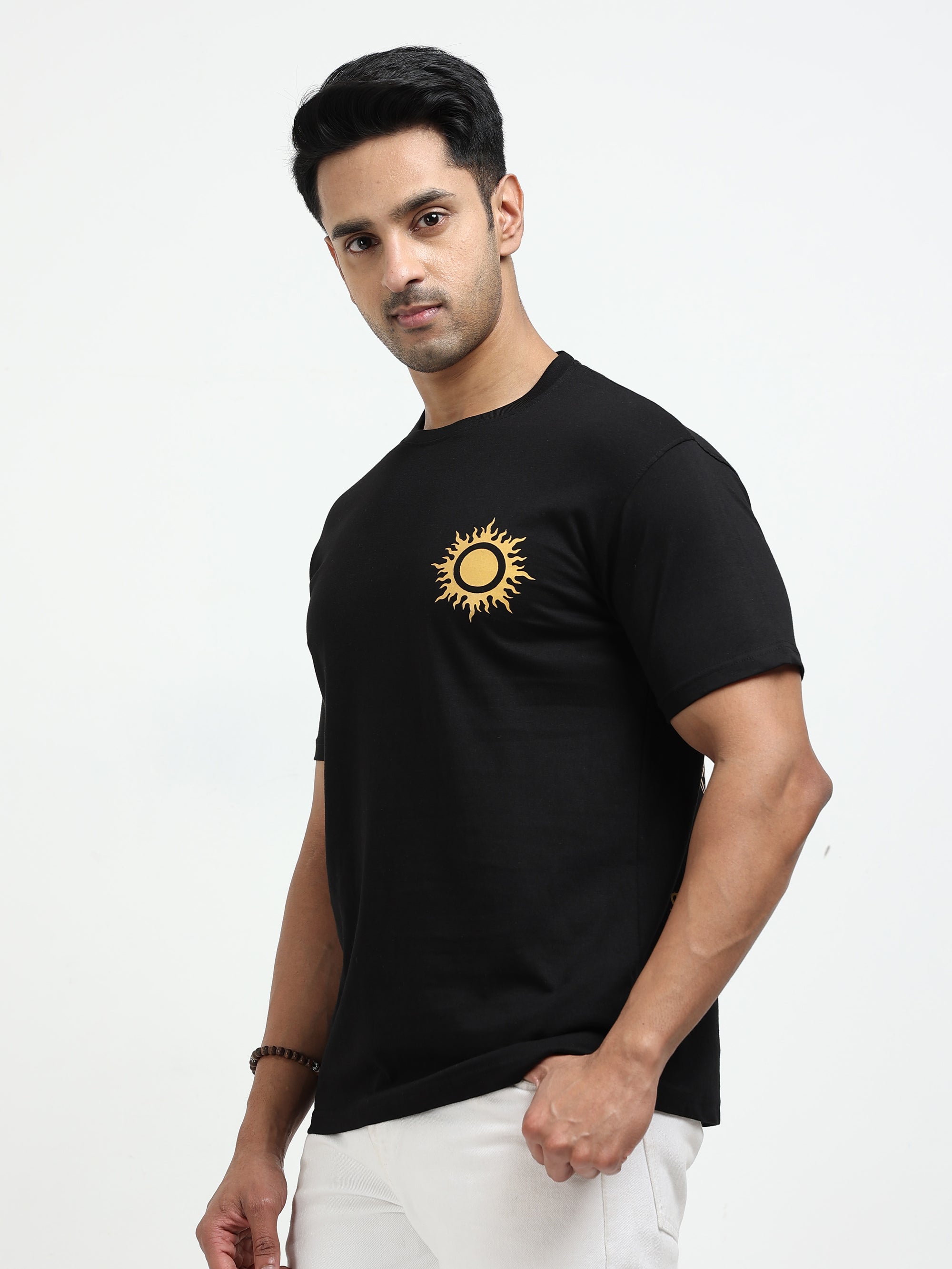 Black Round Neck Bio Wash Single Jersey