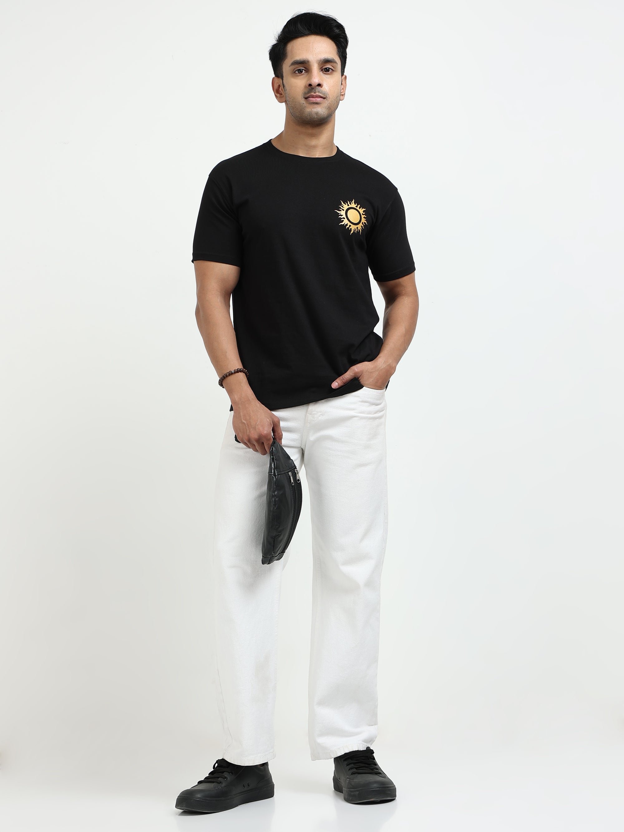 Black Round Neck Bio Wash Single Jersey