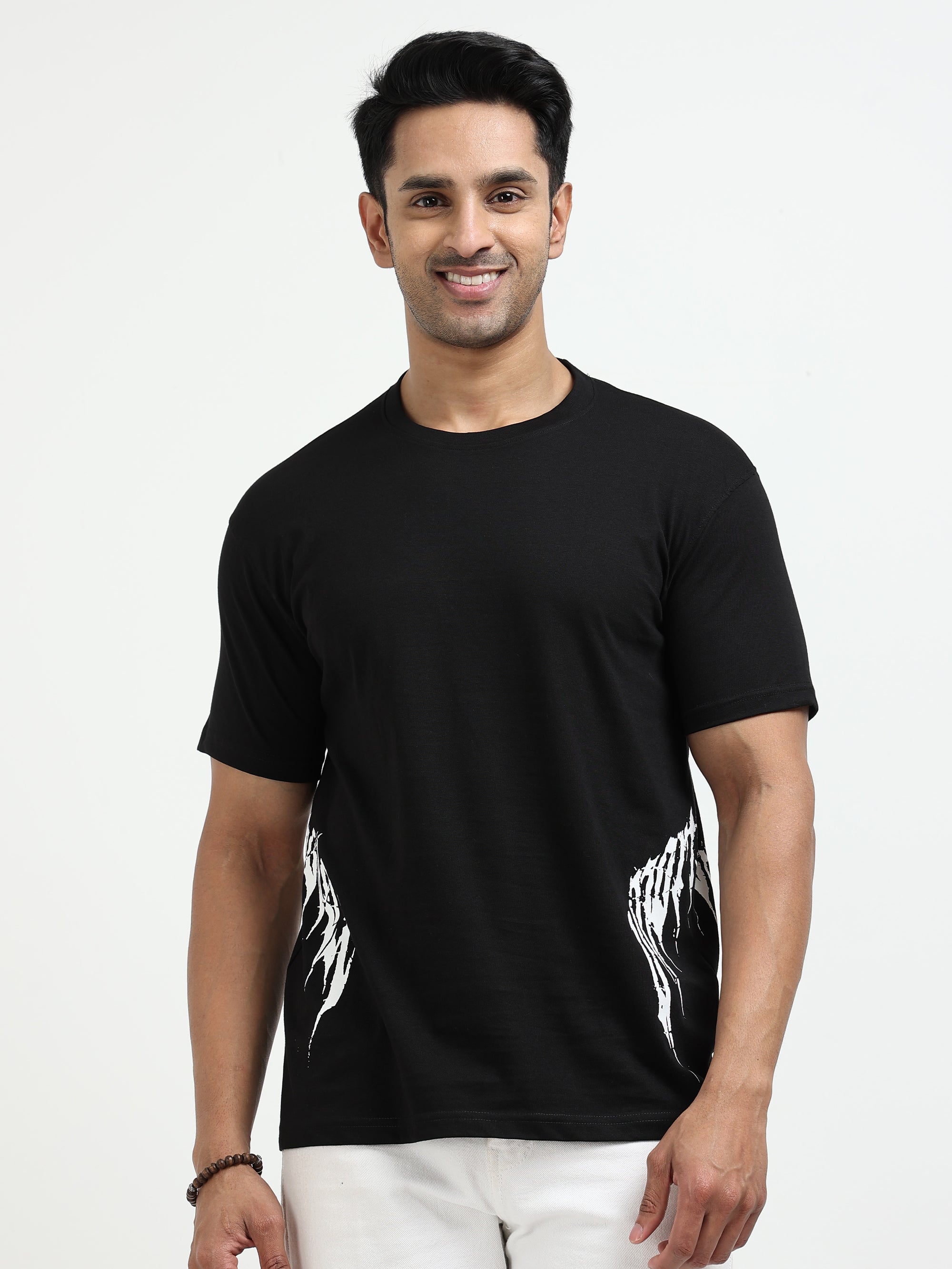Black Round Neck Bio Wash Single Jersey