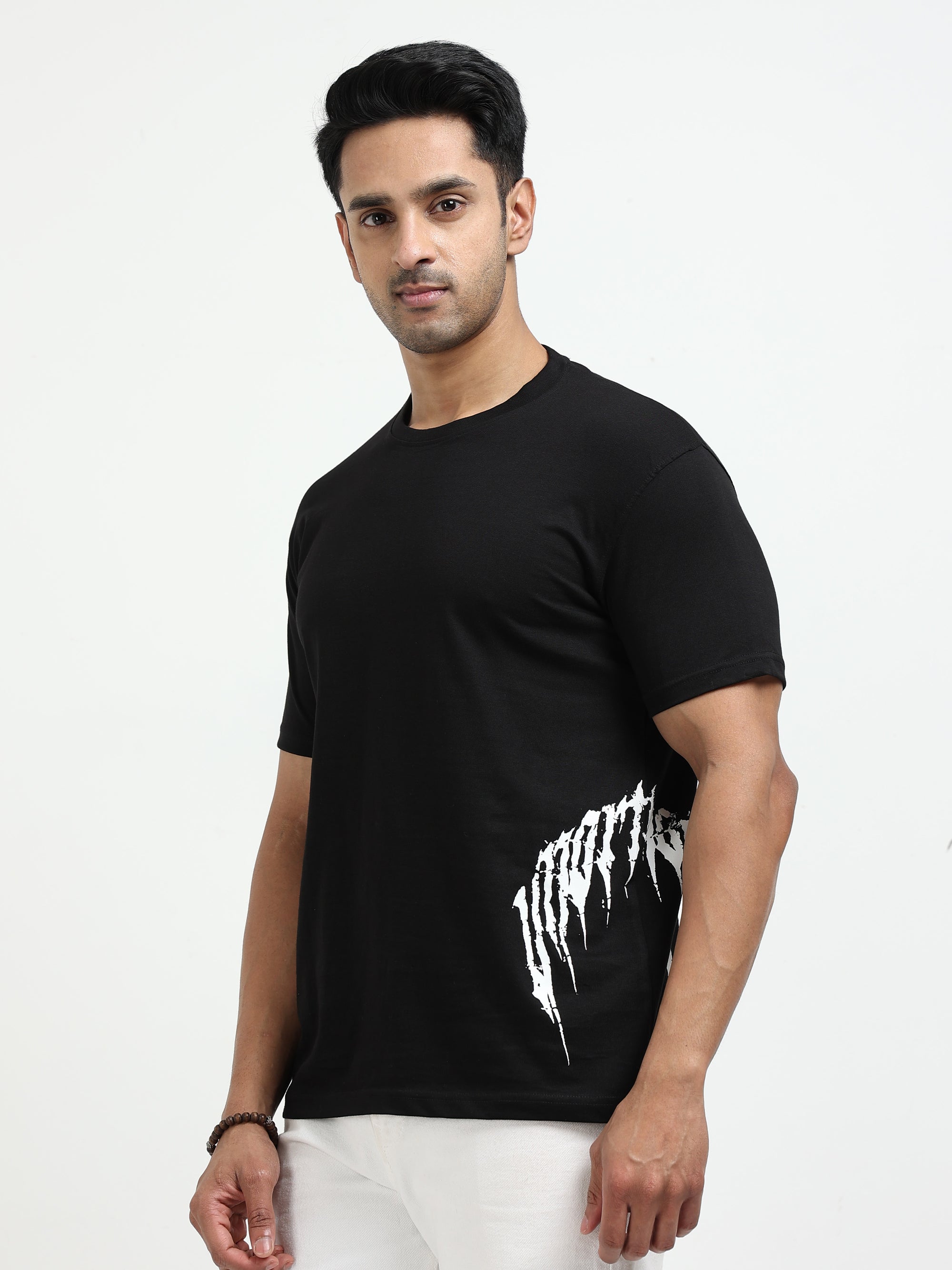 Black Round Neck Bio Wash Single Jersey