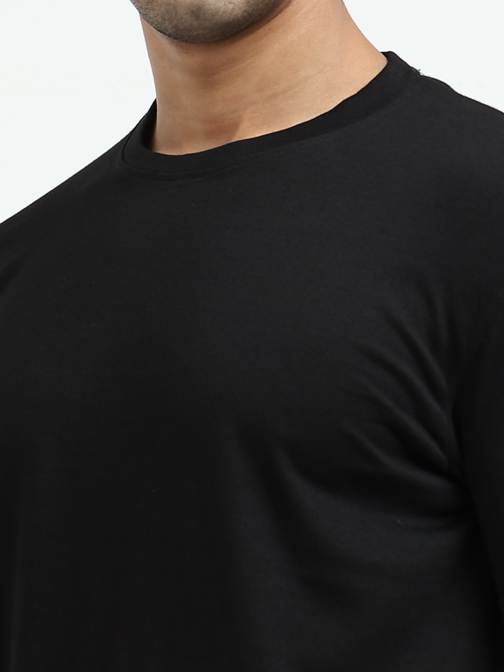 Black Round Neck Bio Wash Single Jersey