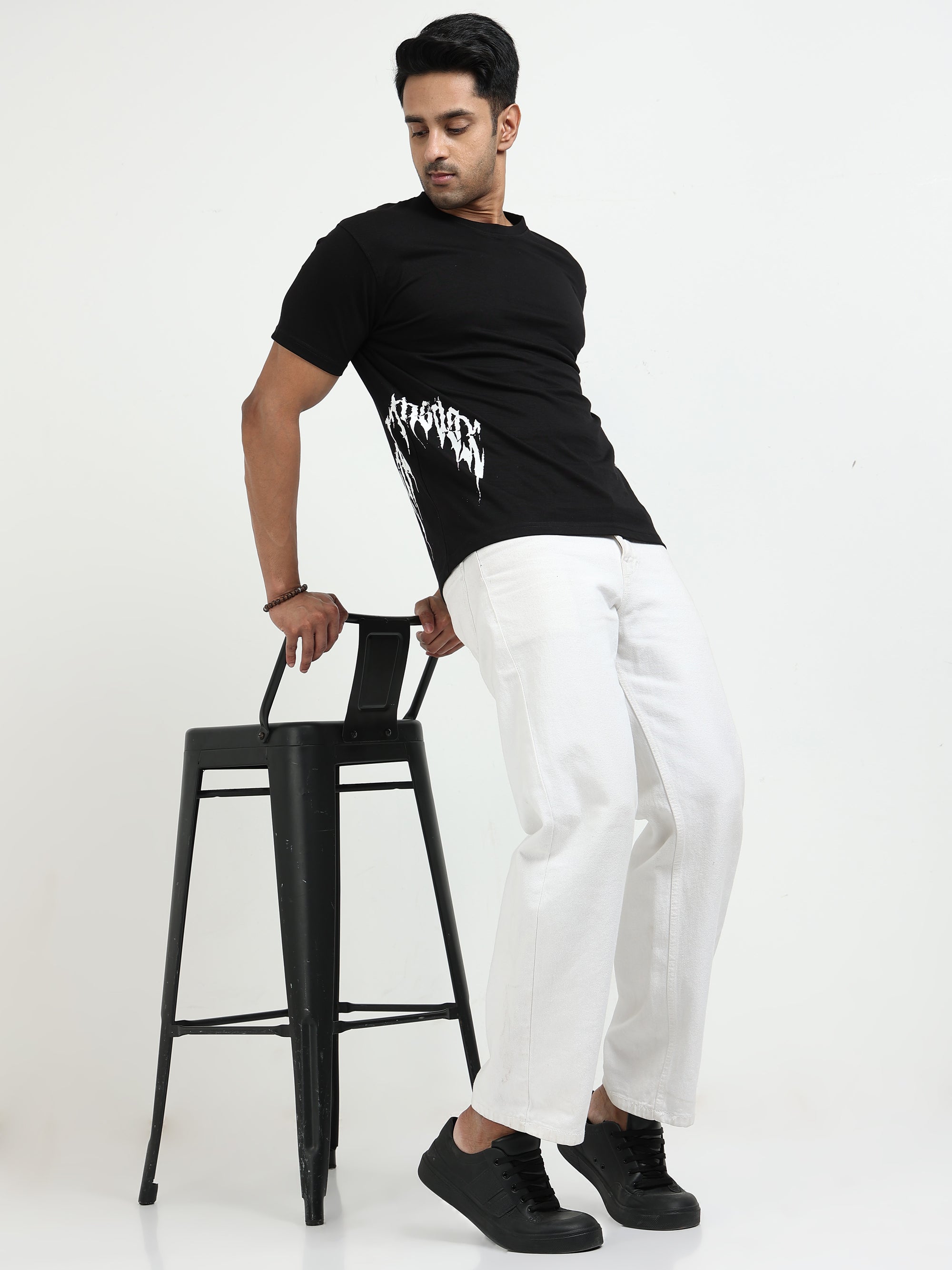 Black Round Neck Bio Wash Single Jersey