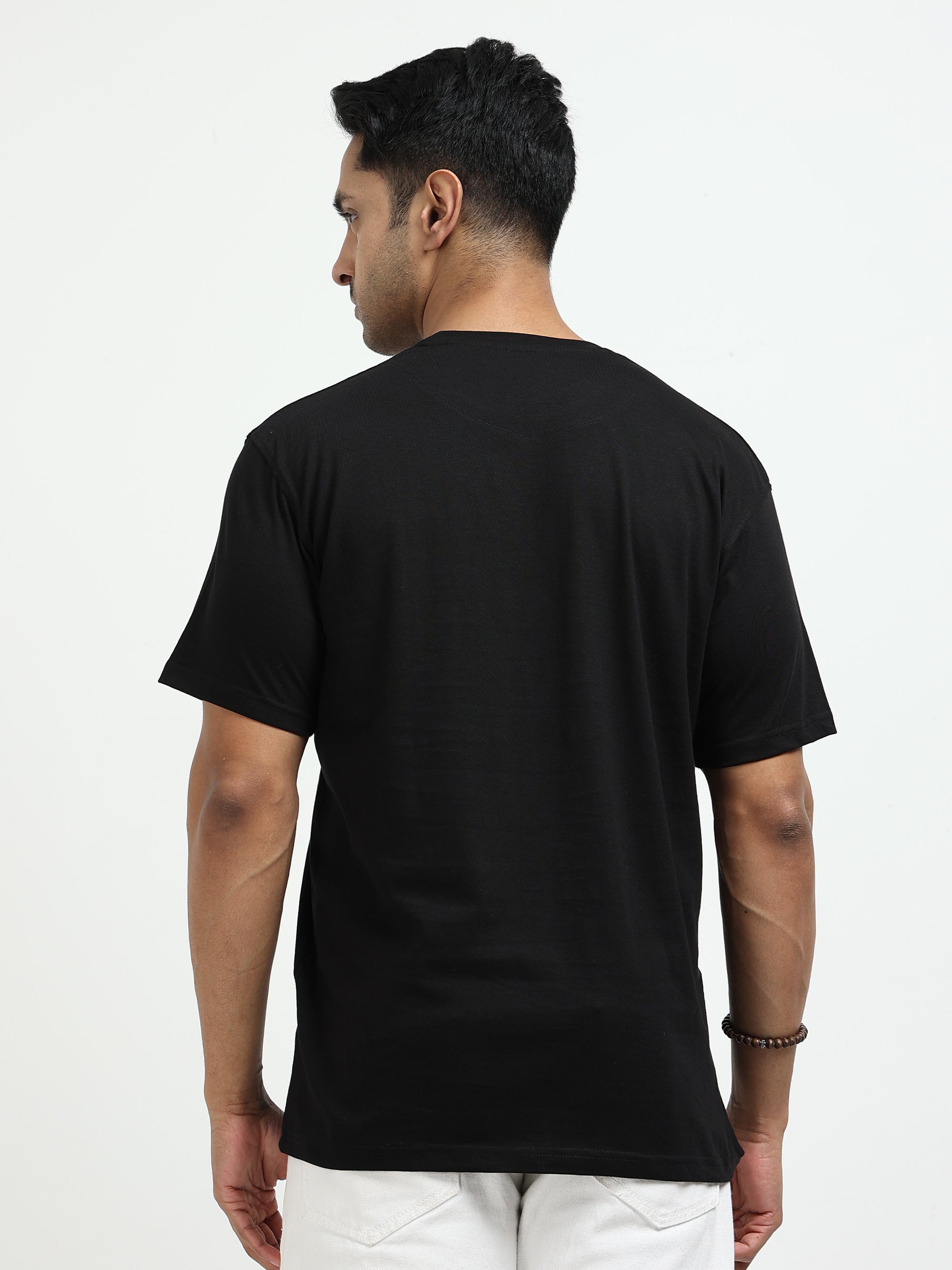 Black Round Neck Bio Wash Single Jersey