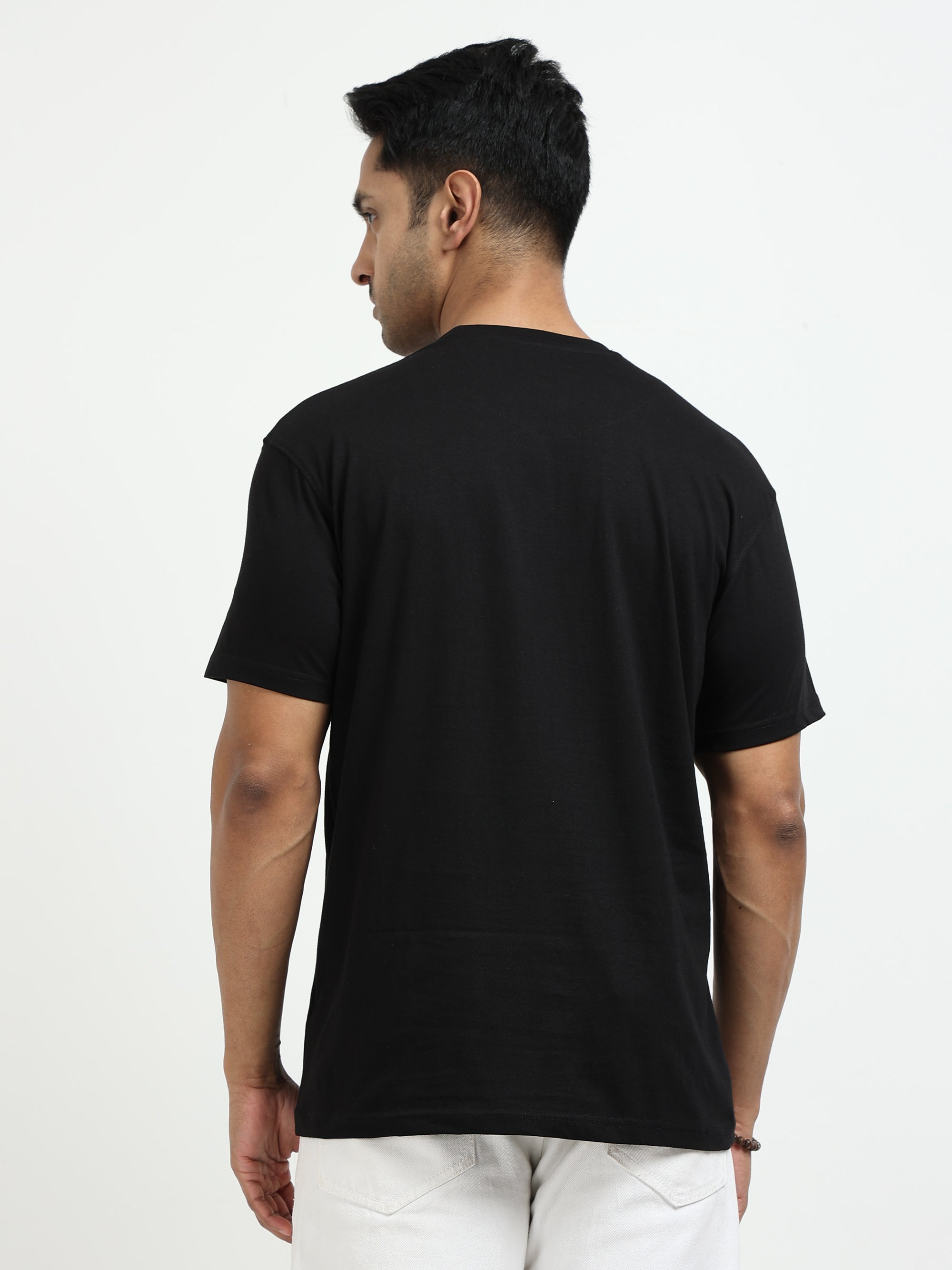 Black Round Neck Bio Wash Single Jersey