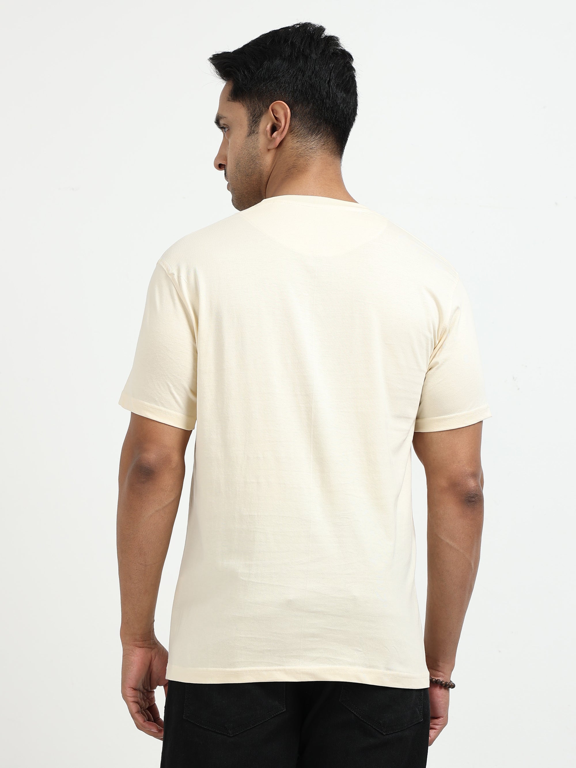 Cream Round Neck Bio Wash Single Jersey