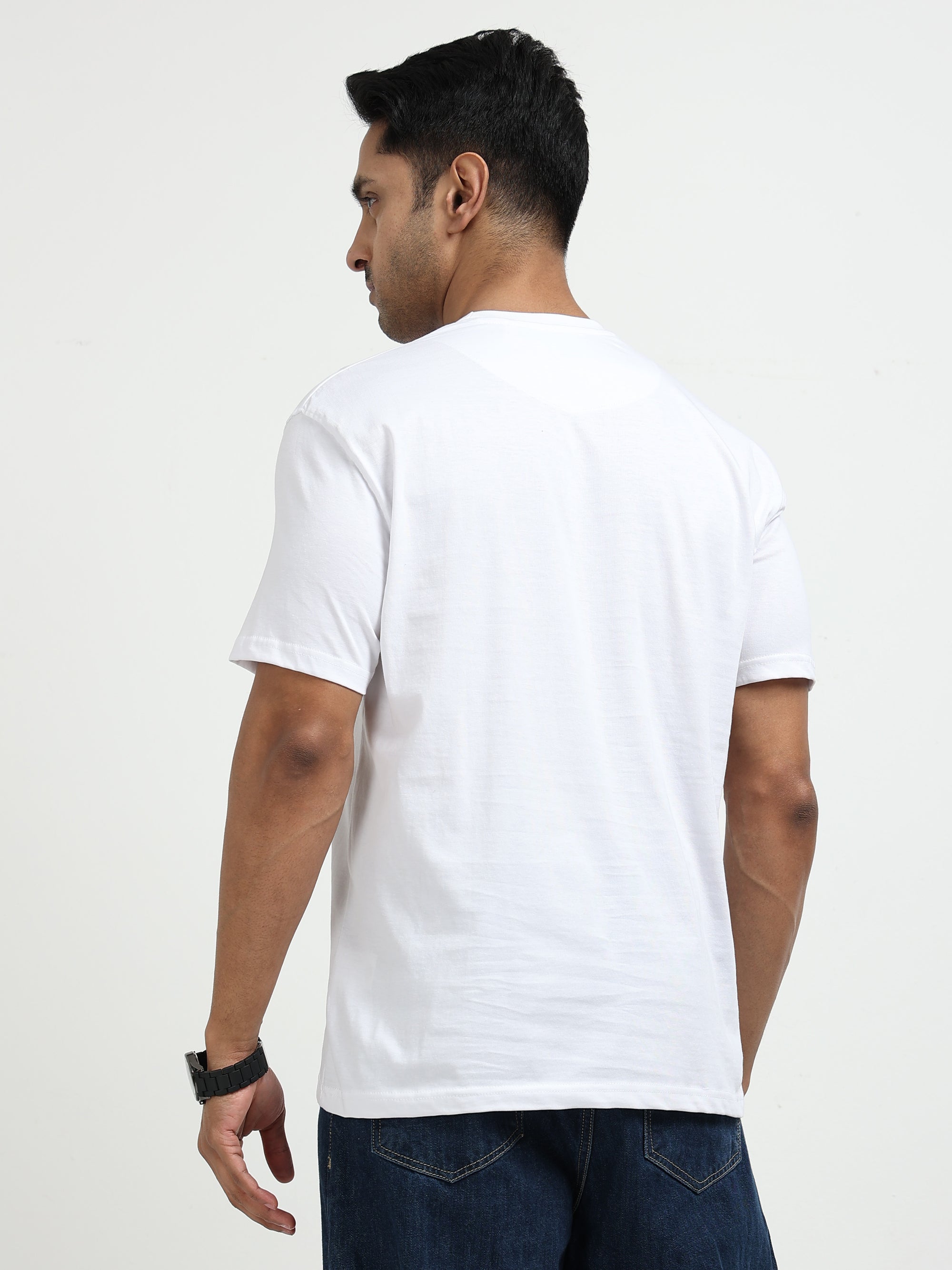 White Round Neck T-Shirt - 100% Cotton Bio Wash