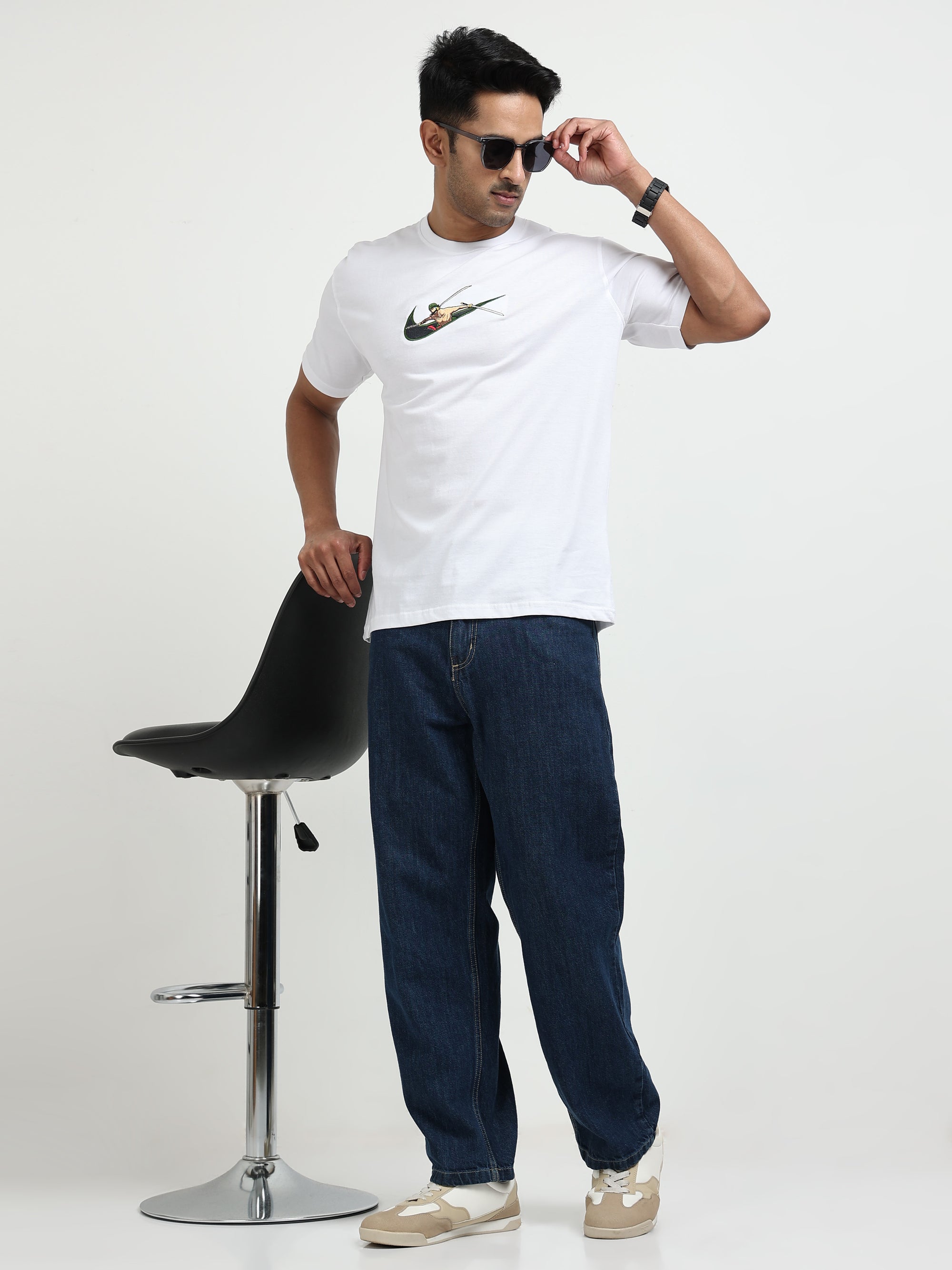 White Round Neck T-Shirt - 100% Cotton Bio Wash