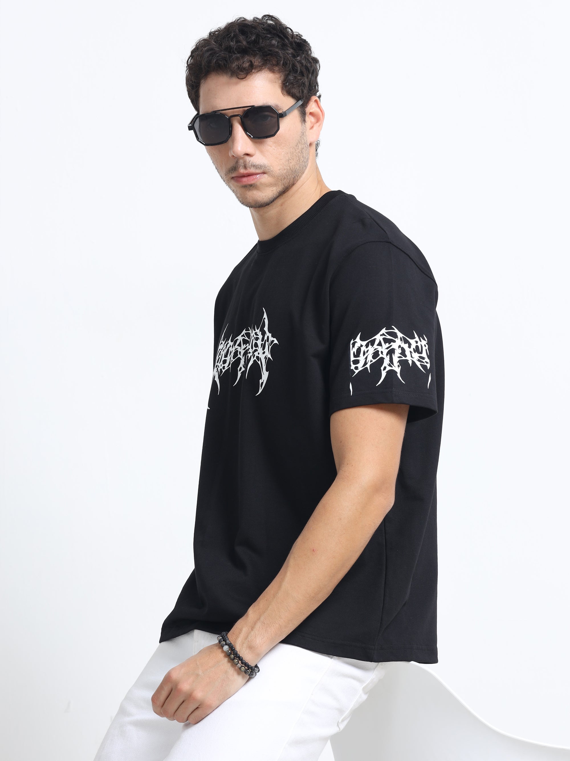 Black Oversized Bio Wash Terry