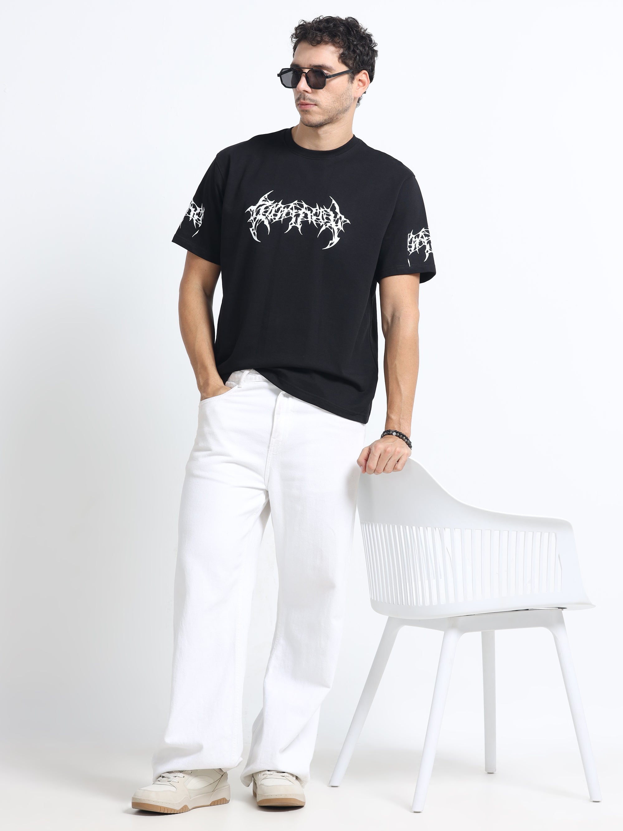 Black Oversized Bio Wash Terry