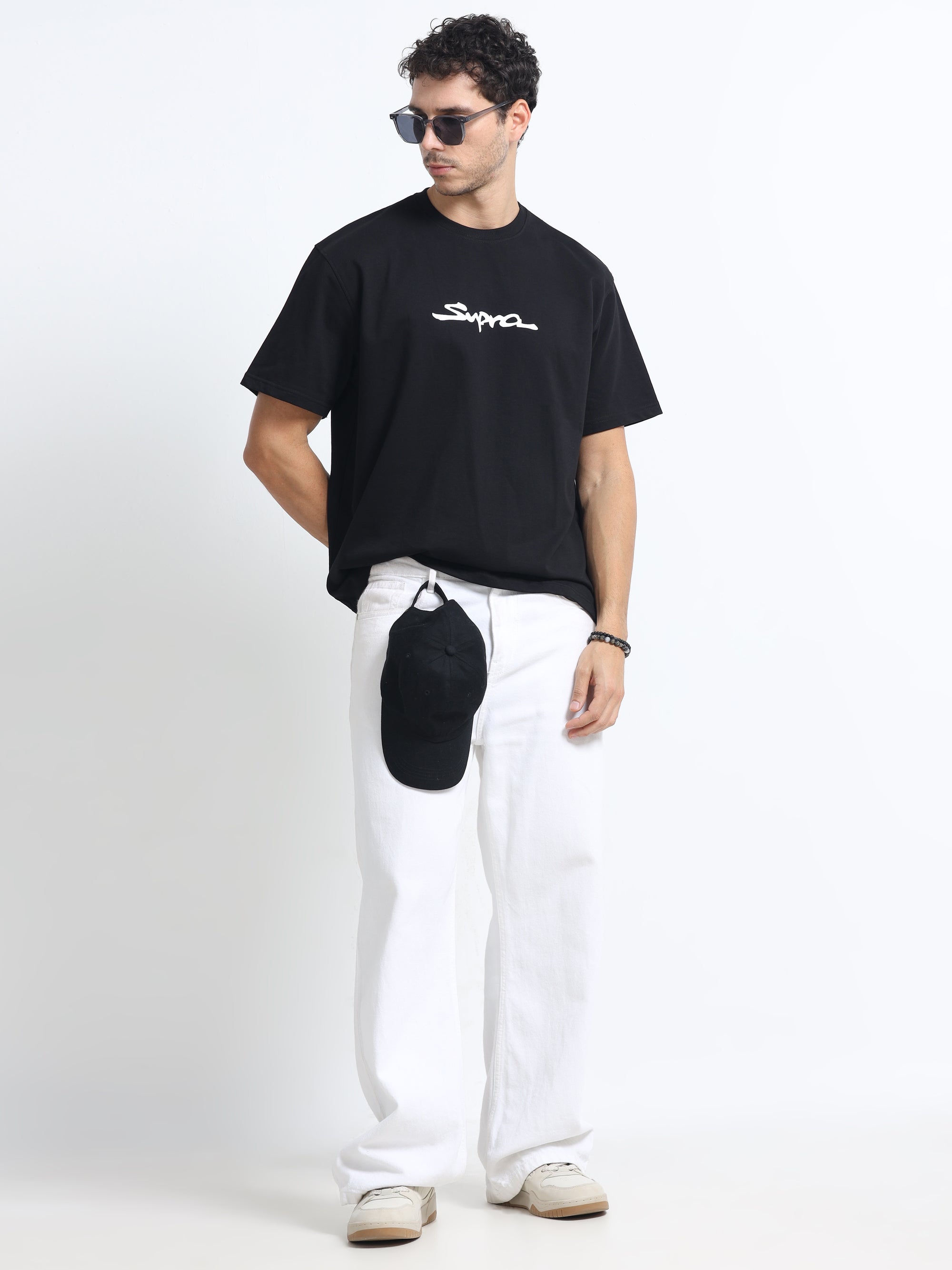 Black Oversized Bio Wash Terry