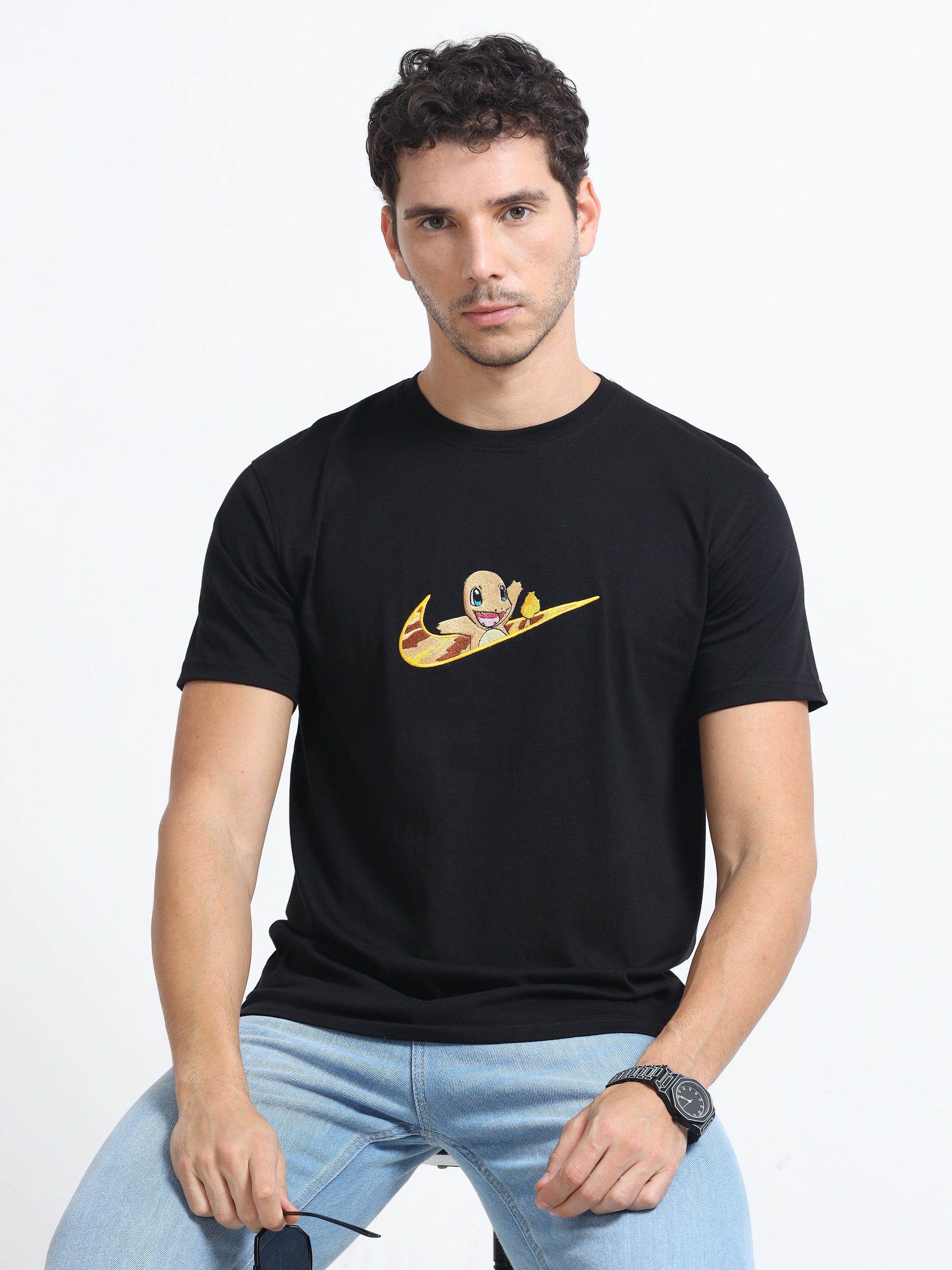 Black Round Neck Bio Wash Single Jersey