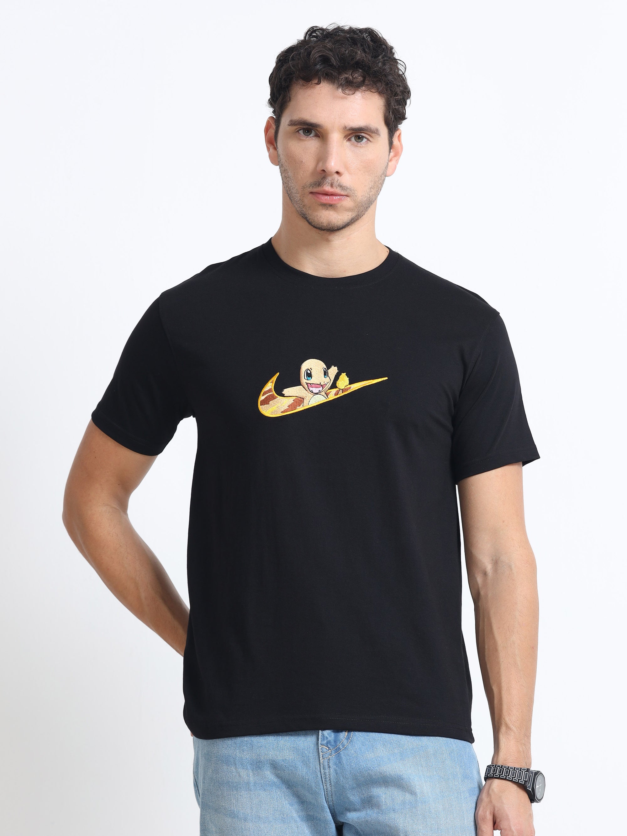 Black Round Neck Bio Wash Single Jersey