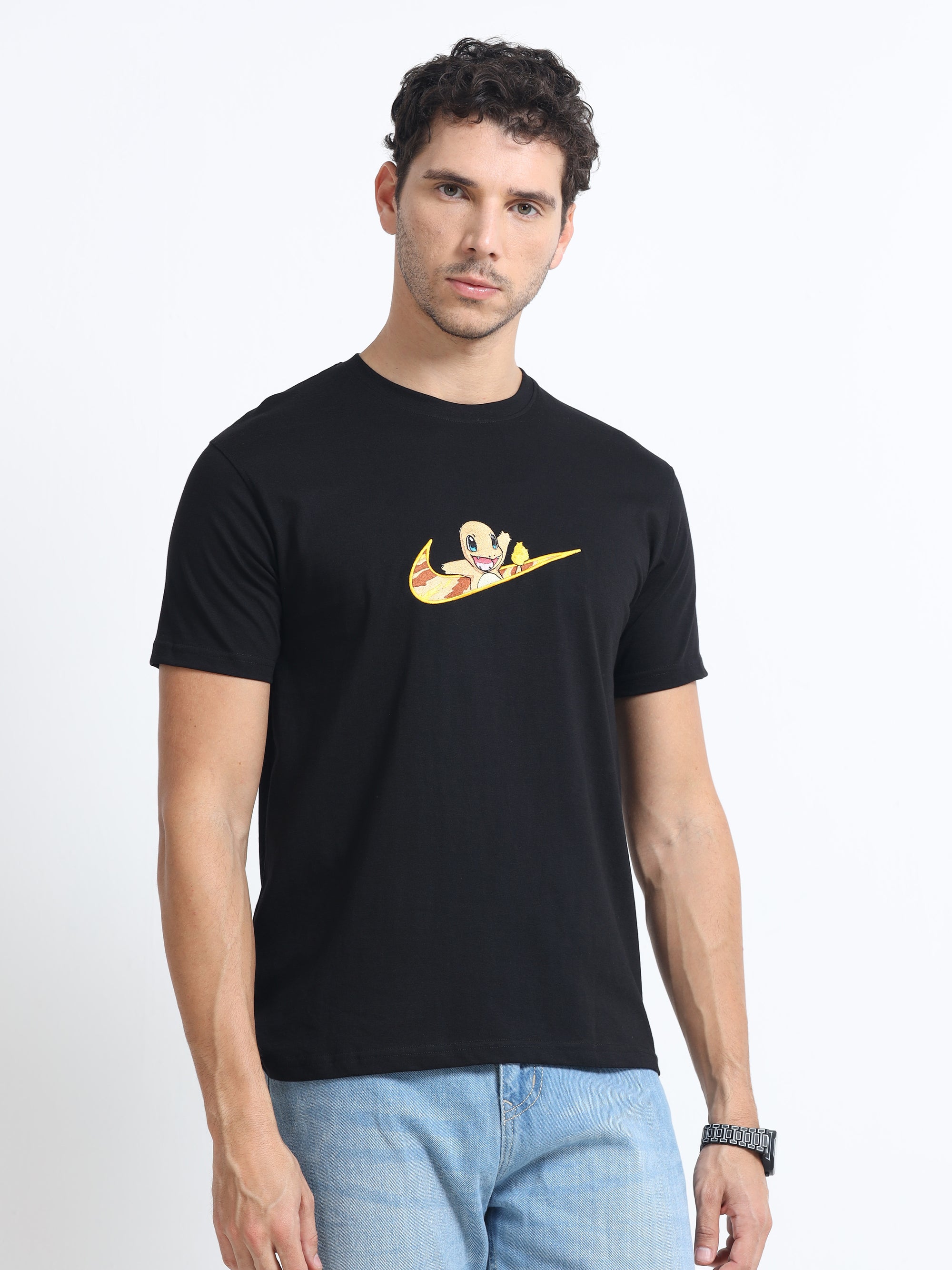 Black Round Neck Bio Wash Single Jersey