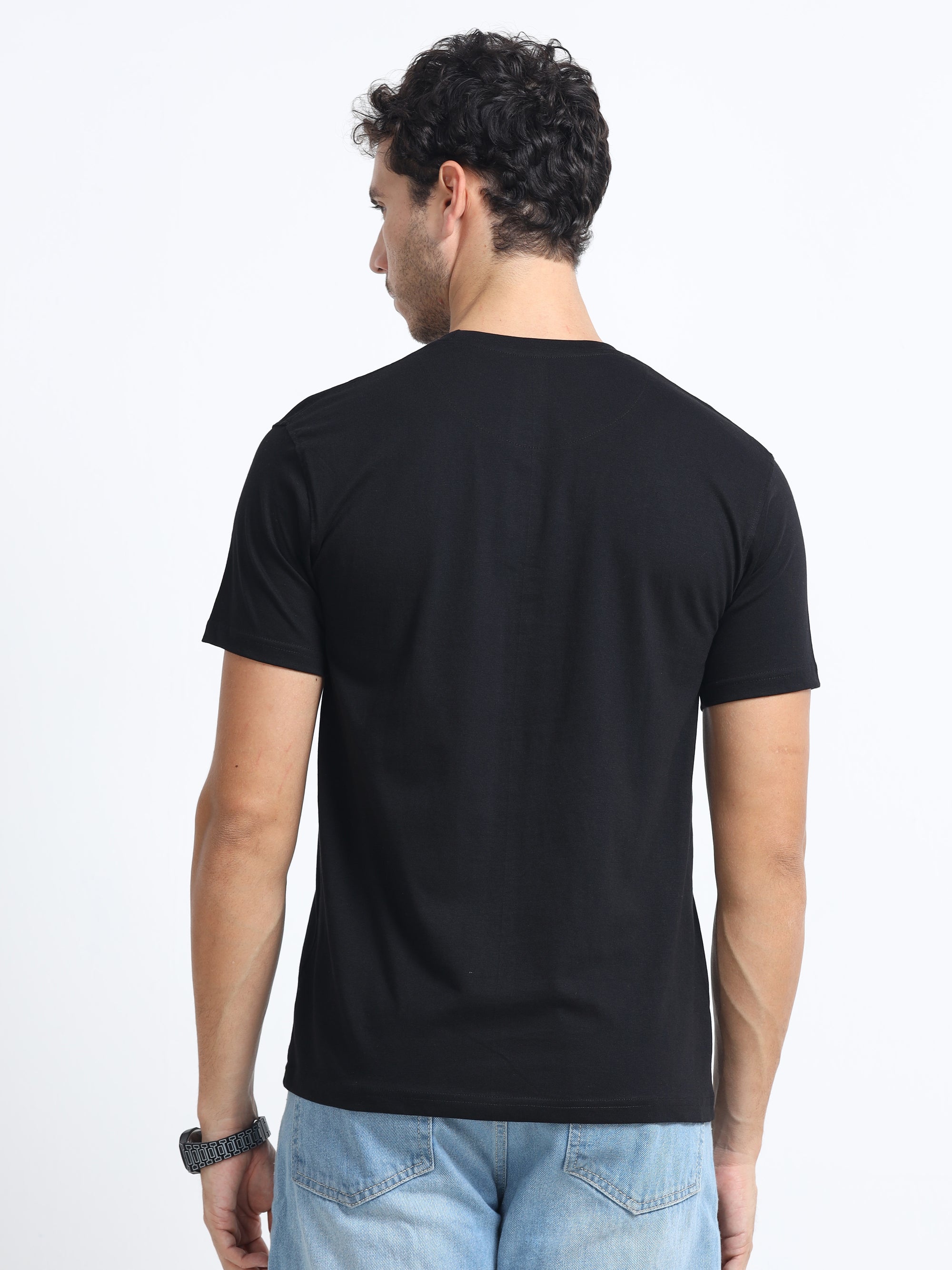 Black Round Neck Bio Wash Single Jersey