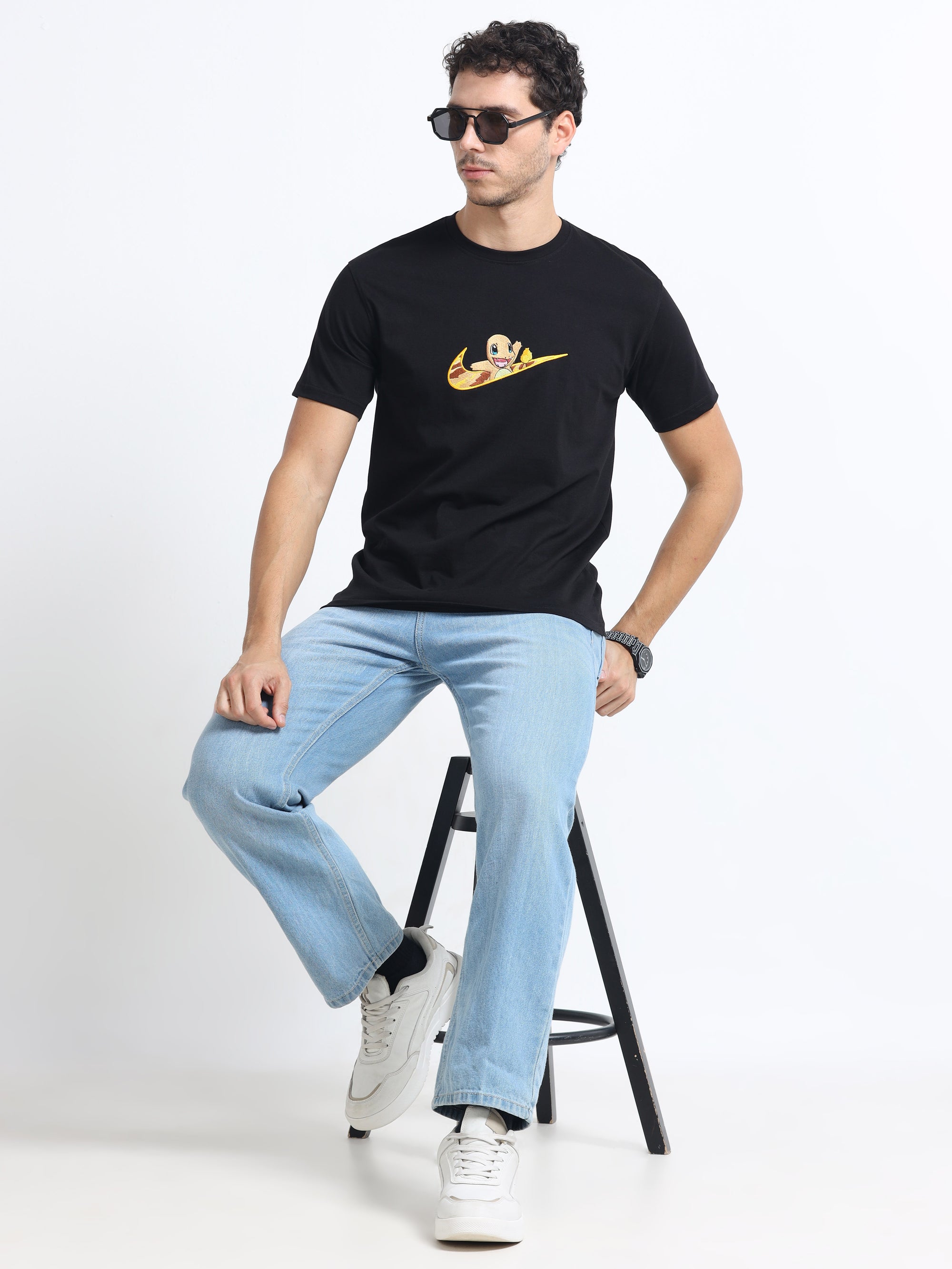 Black Round Neck Bio Wash Single Jersey