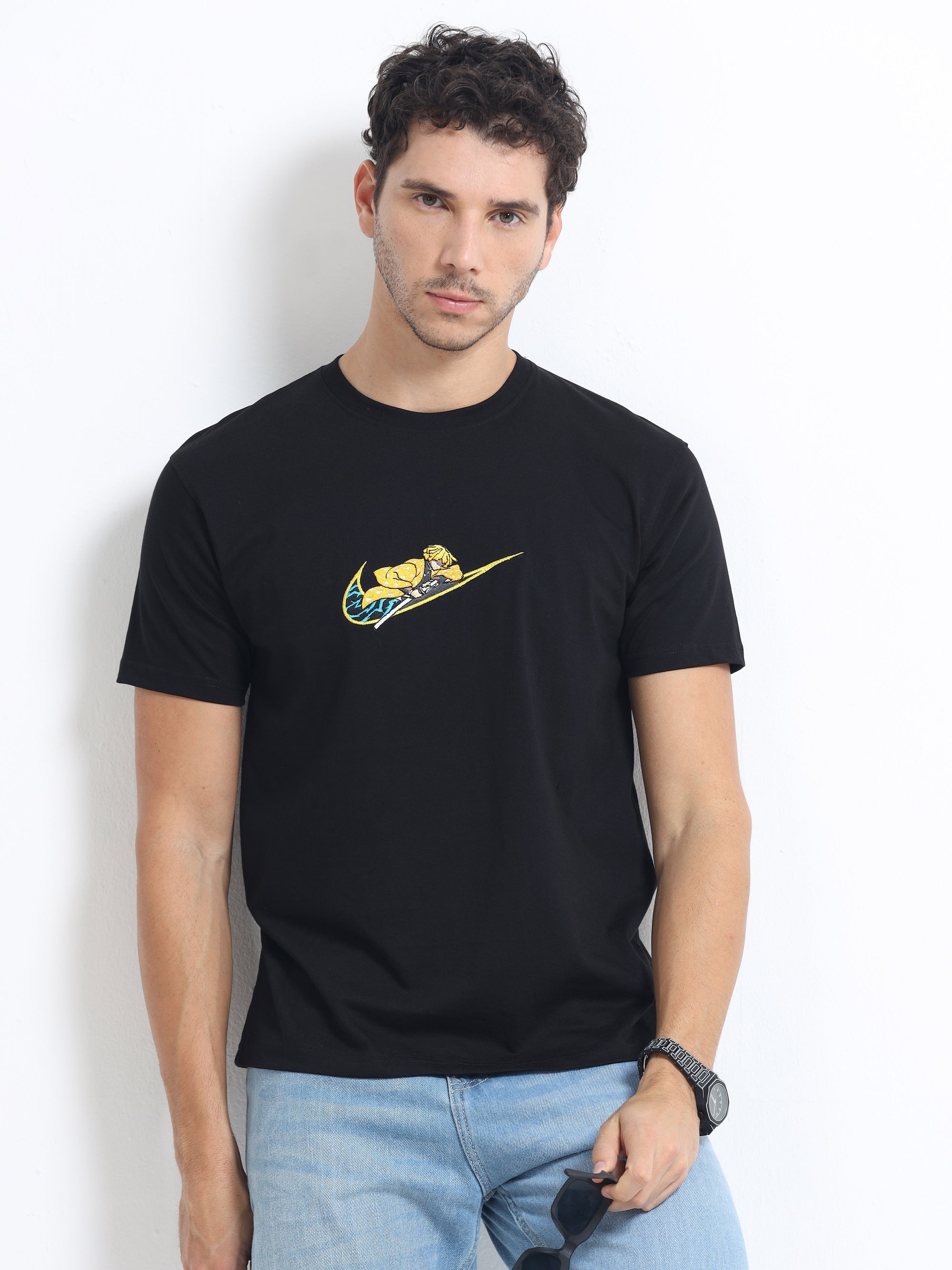 Black Round Neck Bio Wash Single Jersey