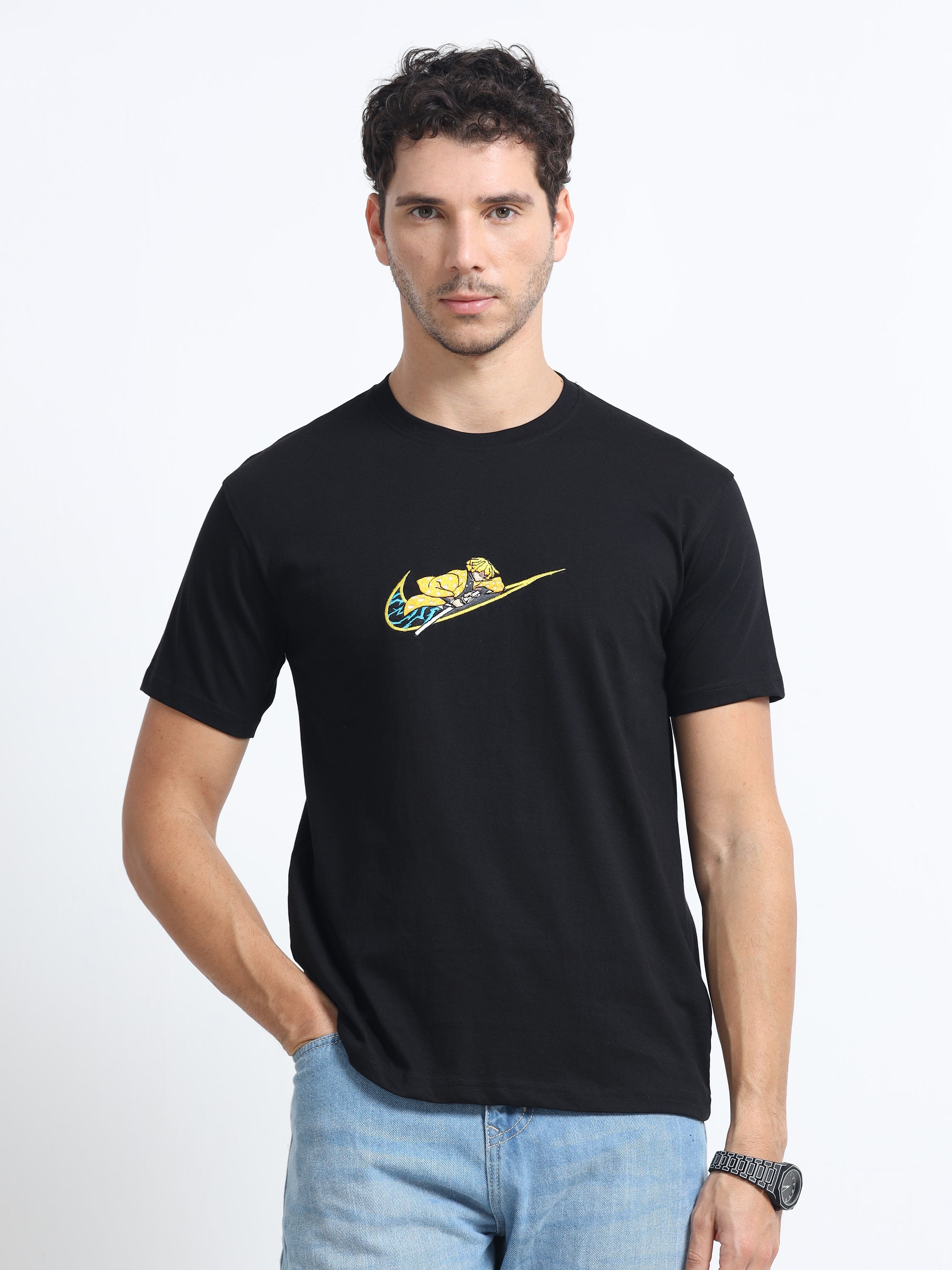 Black Round Neck Bio Wash Single Jersey