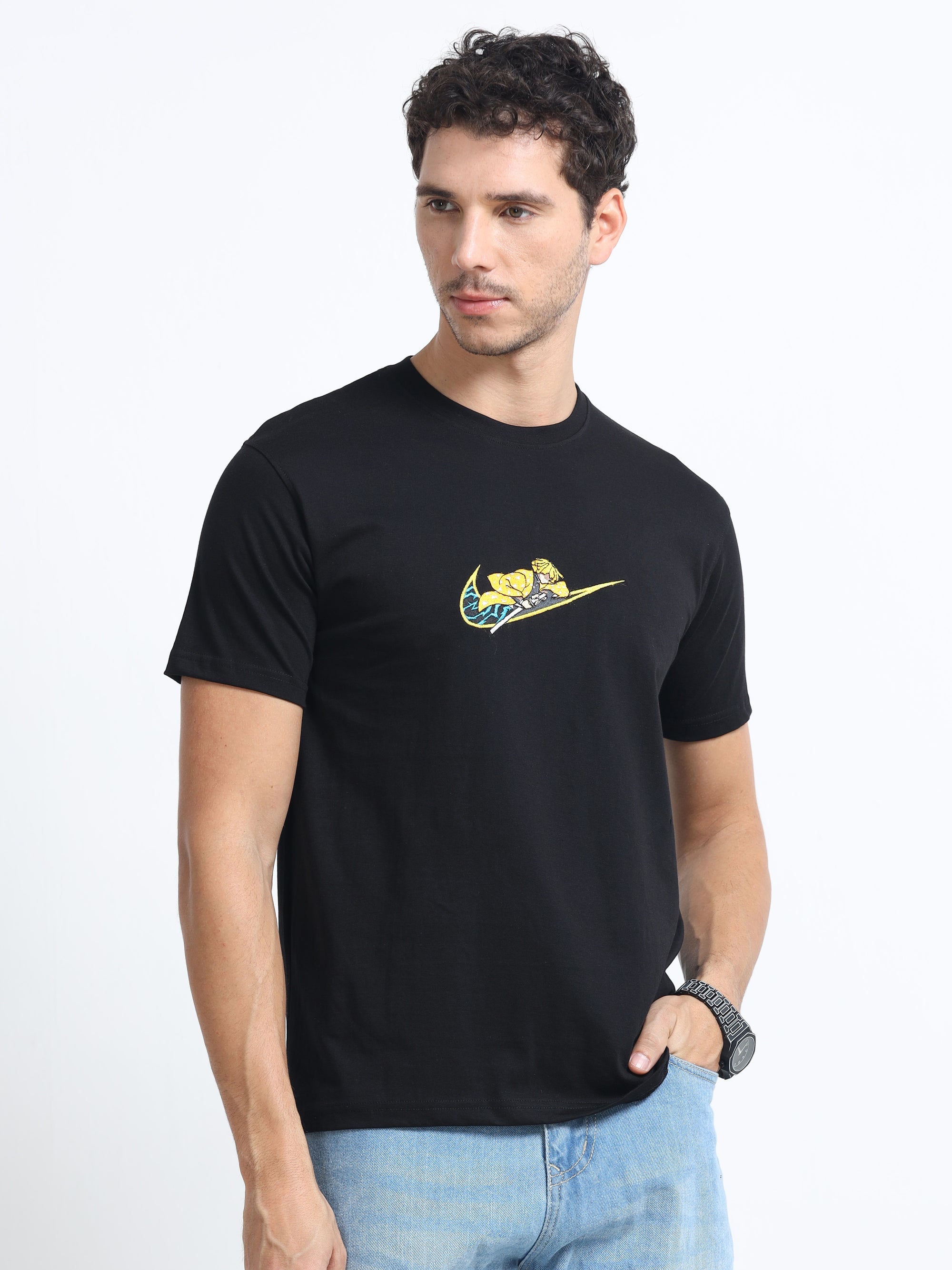 Black Round Neck Bio Wash Single Jersey