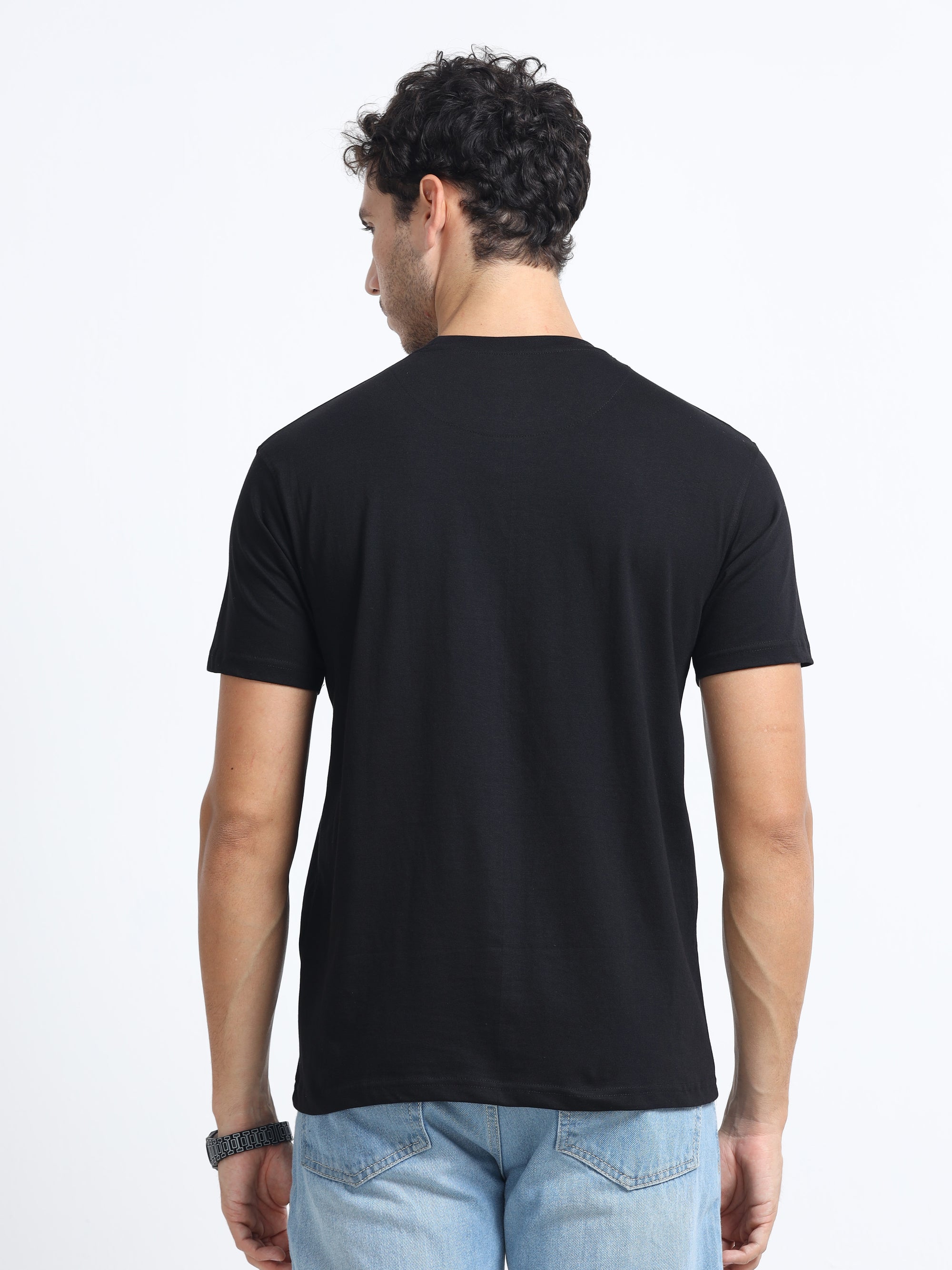 Black Round Neck Bio Wash Single Jersey