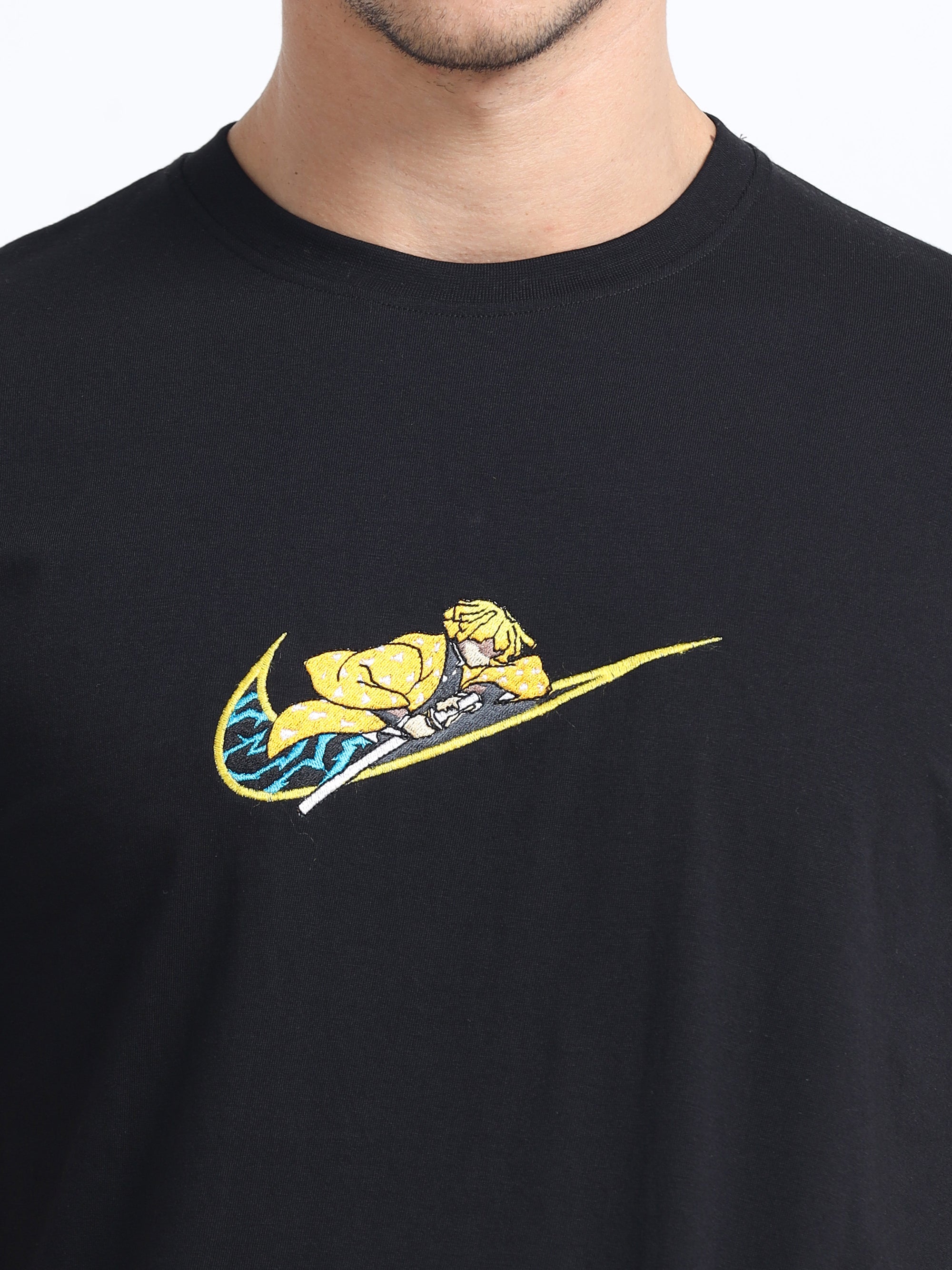 Black Round Neck Bio Wash Single Jersey