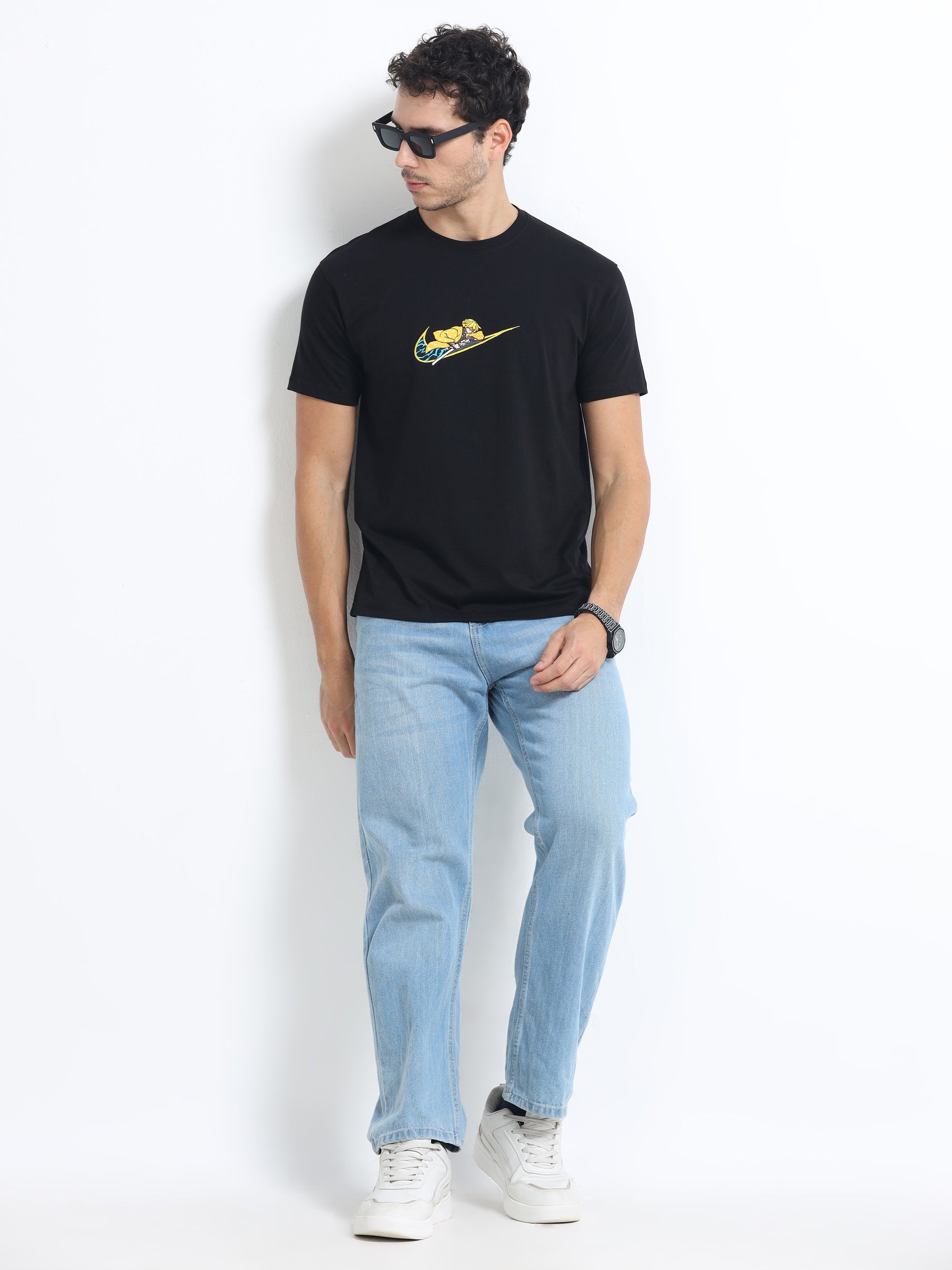 Black Round Neck Bio Wash Single Jersey