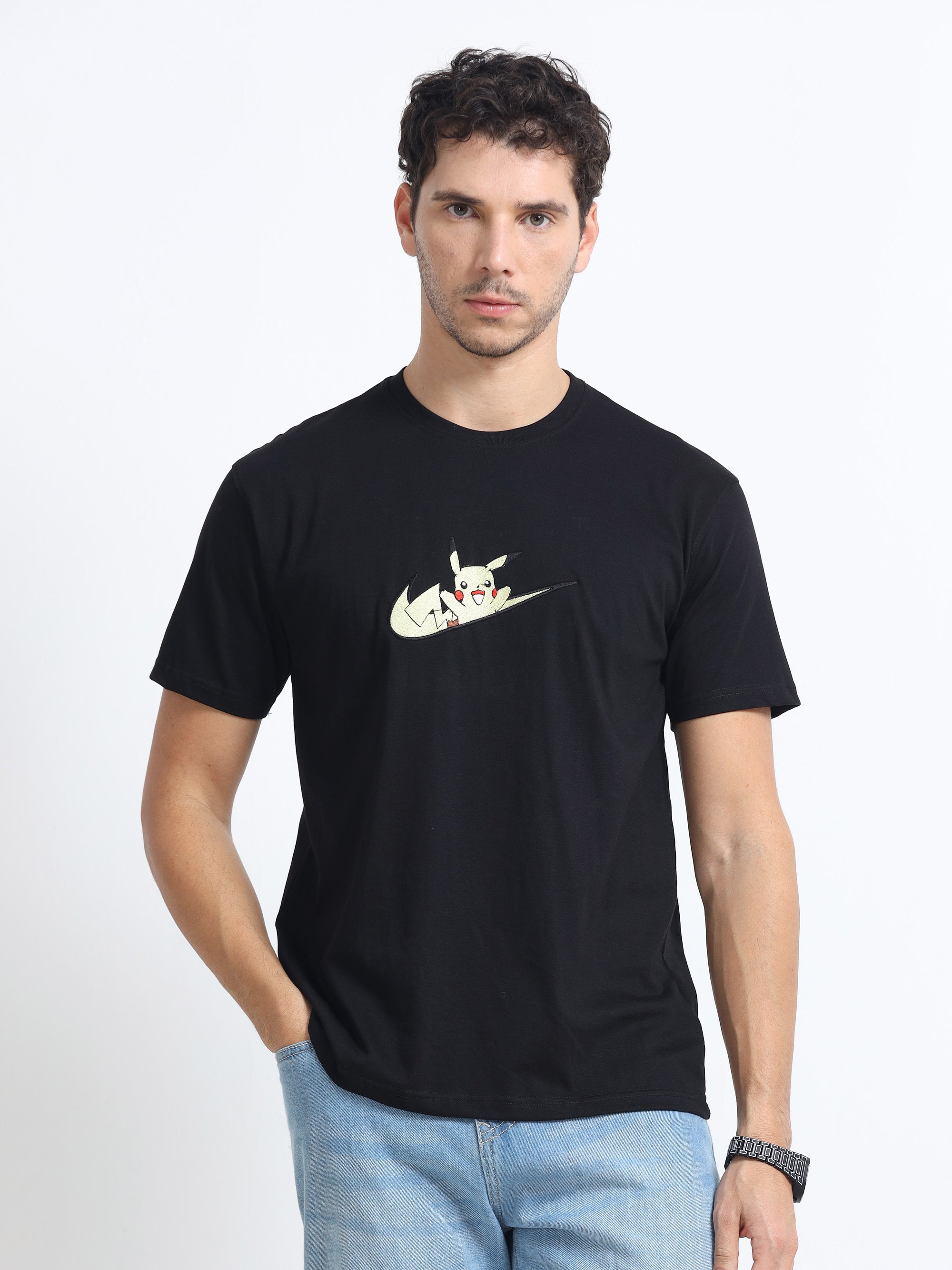 Black Round Neck Bio Wash Single Jersey