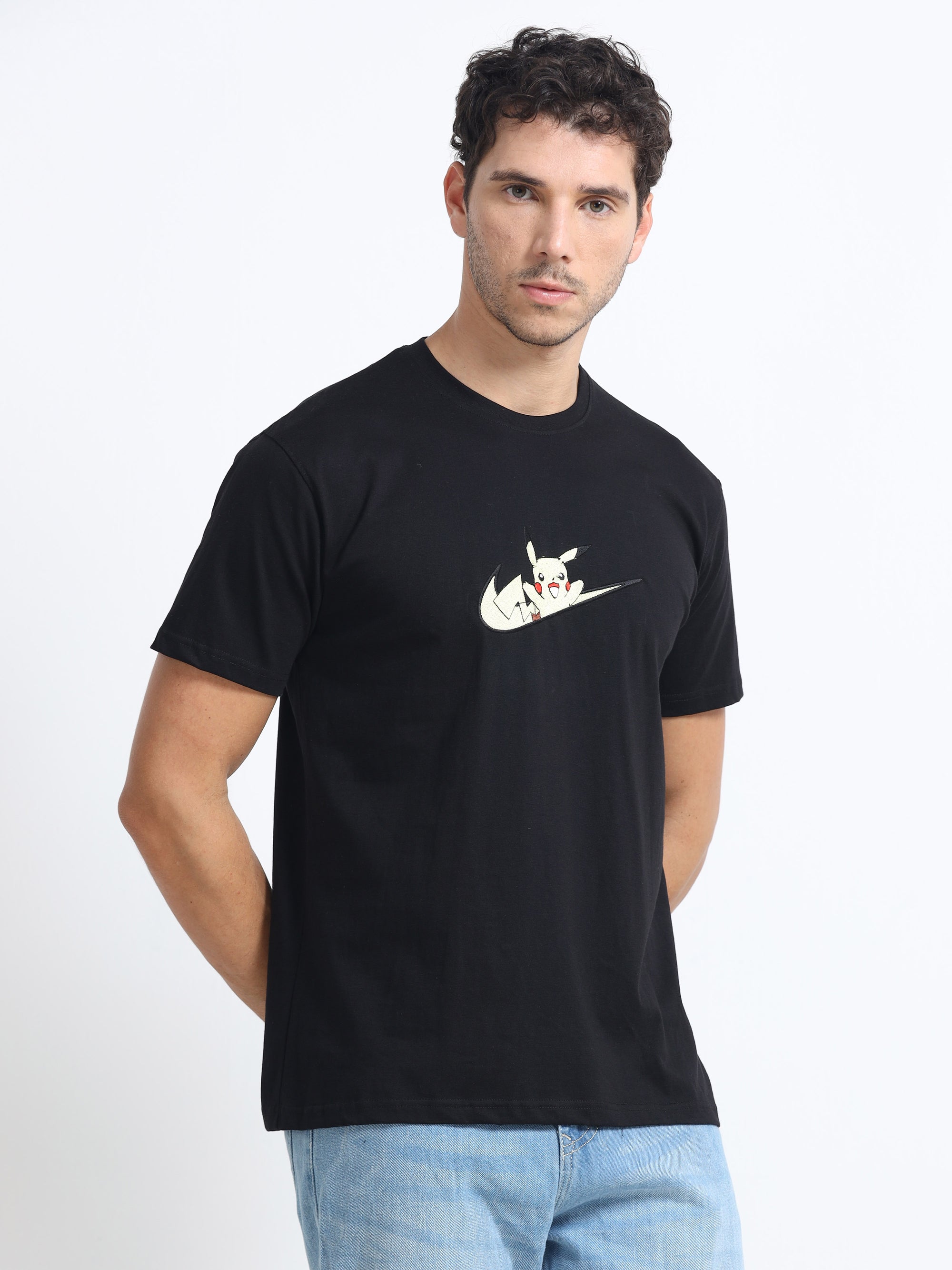 Black Round Neck Bio Wash Single Jersey