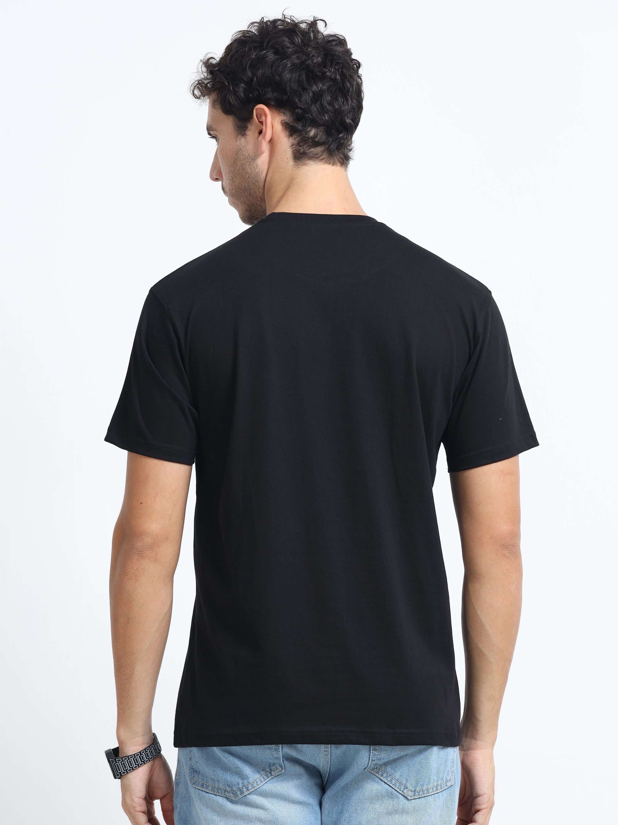 Black Round Neck Bio Wash Single Jersey