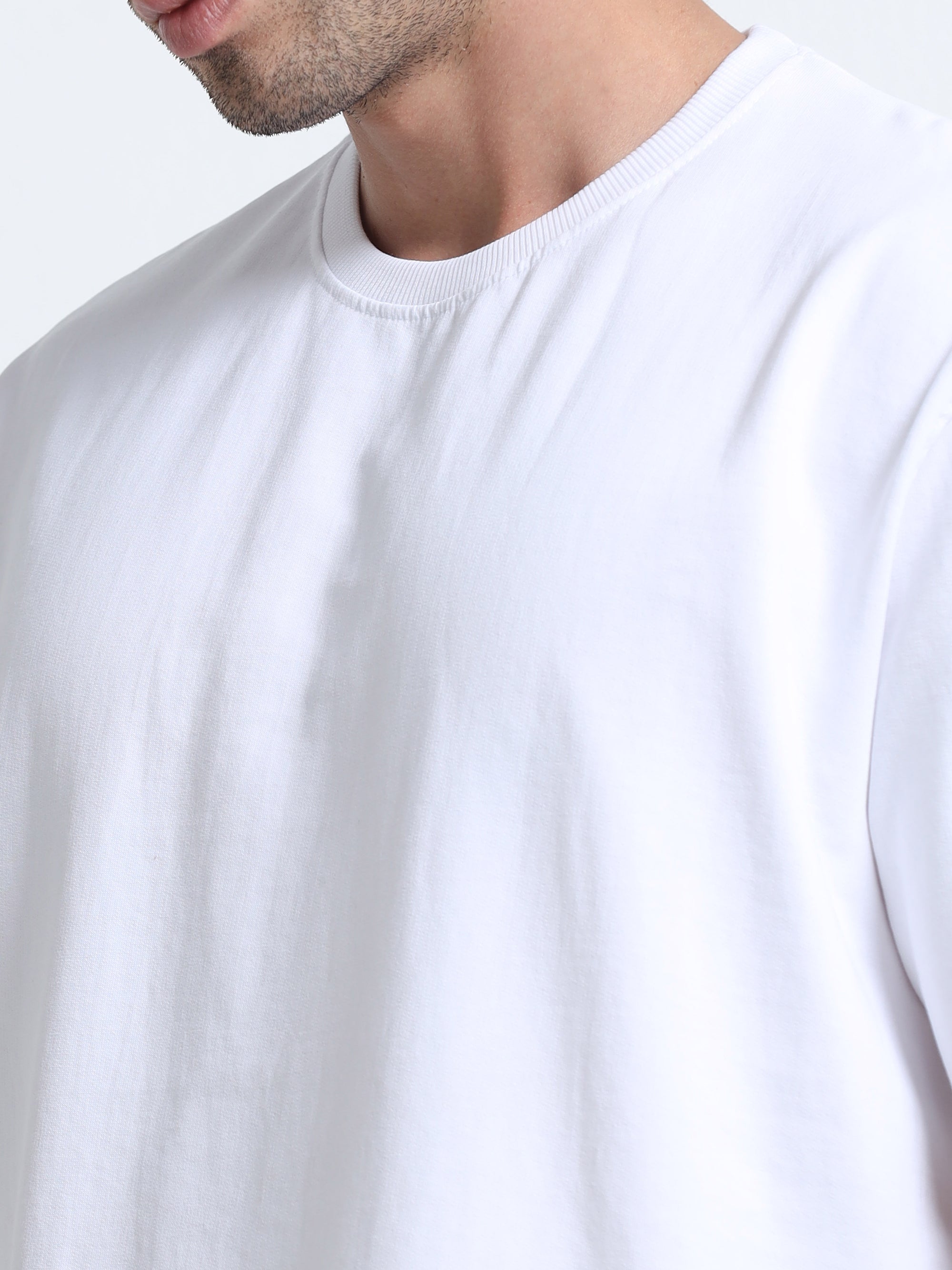 White Oversized T-Shirt - 100% Cotton Bio Wash Terry