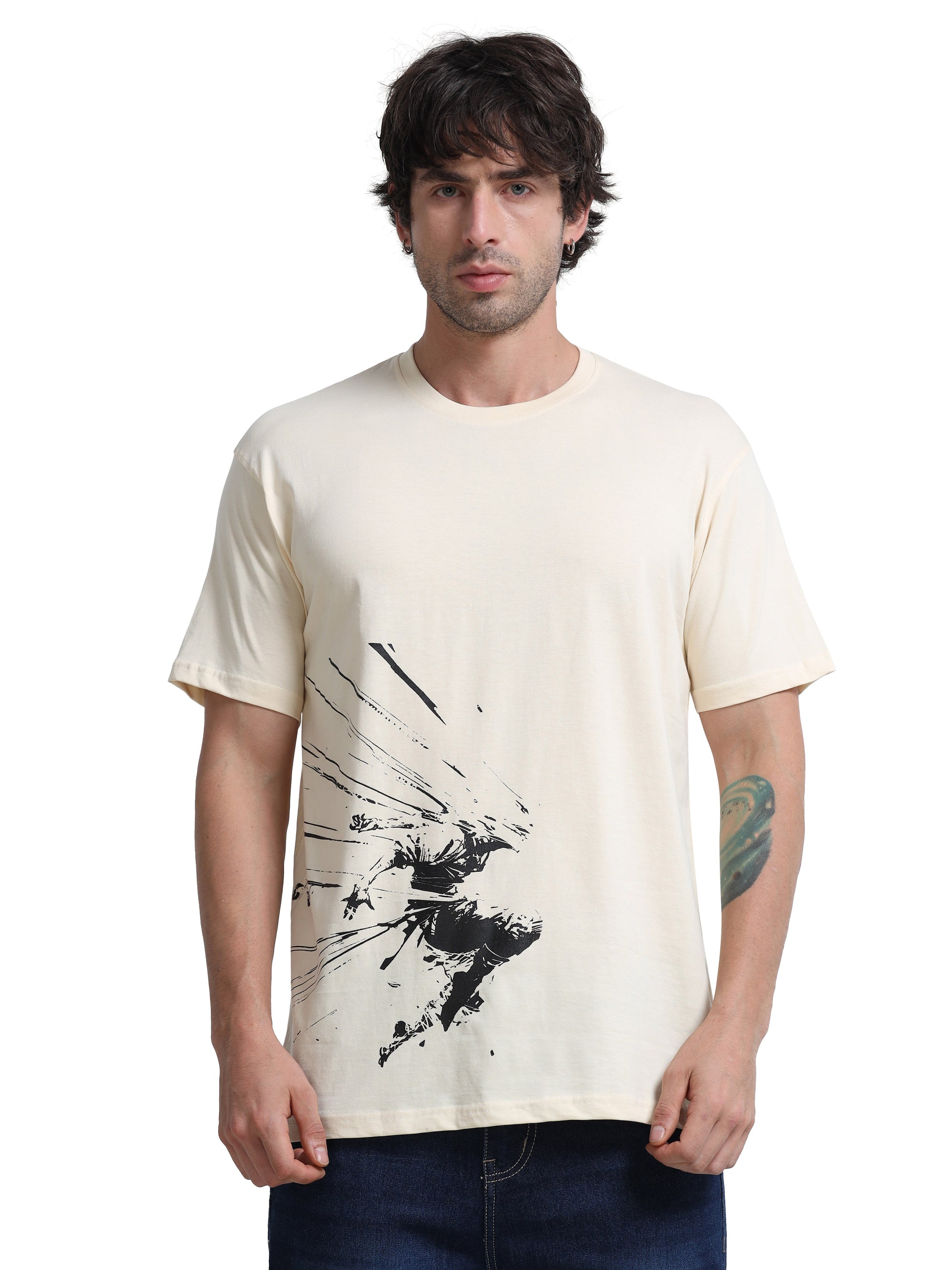 Cream Round Neck T-Shirt - 100% Cotton Bio Wash