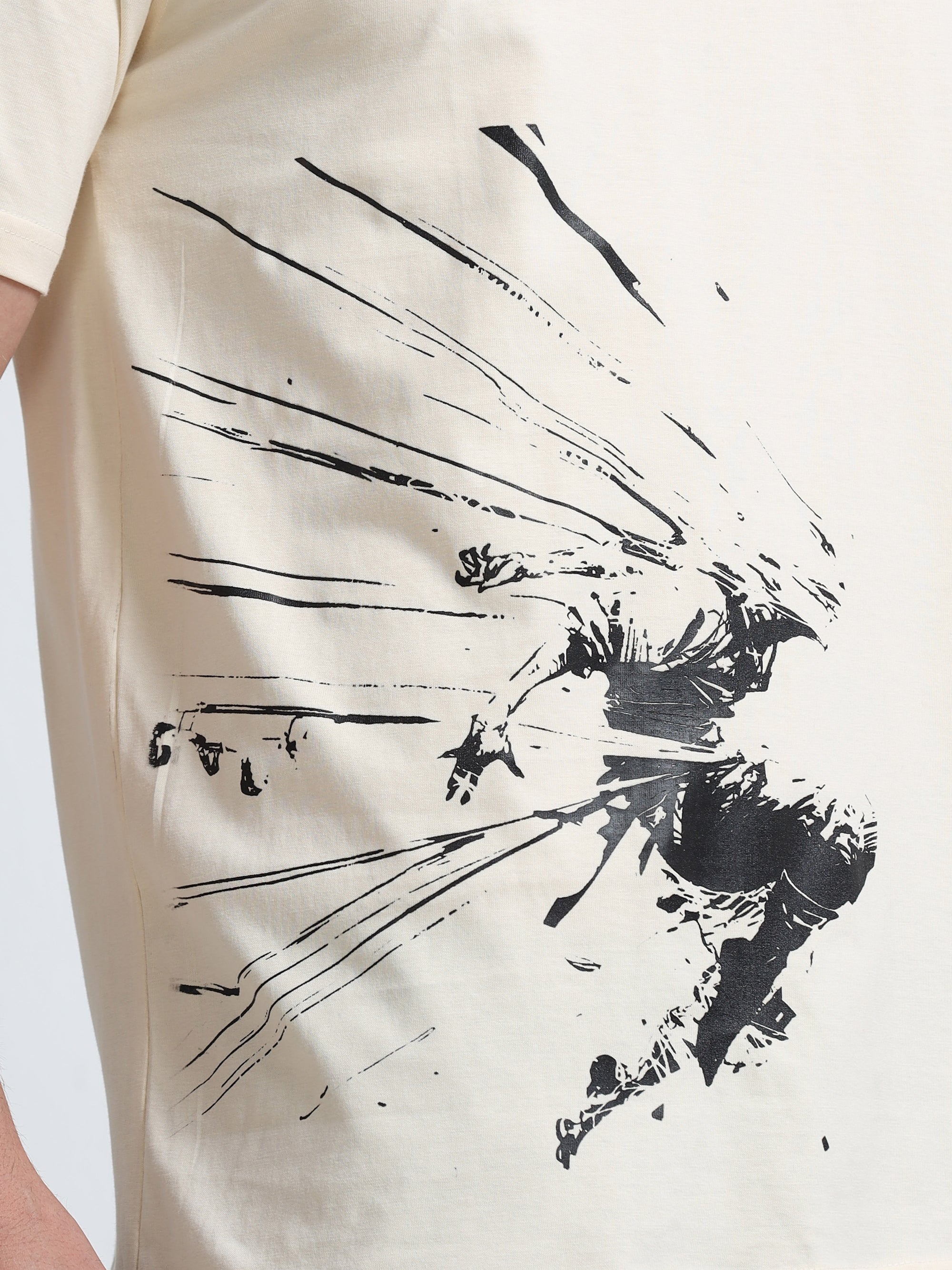 Cream Round Neck T-Shirt - 100% Cotton Bio Wash