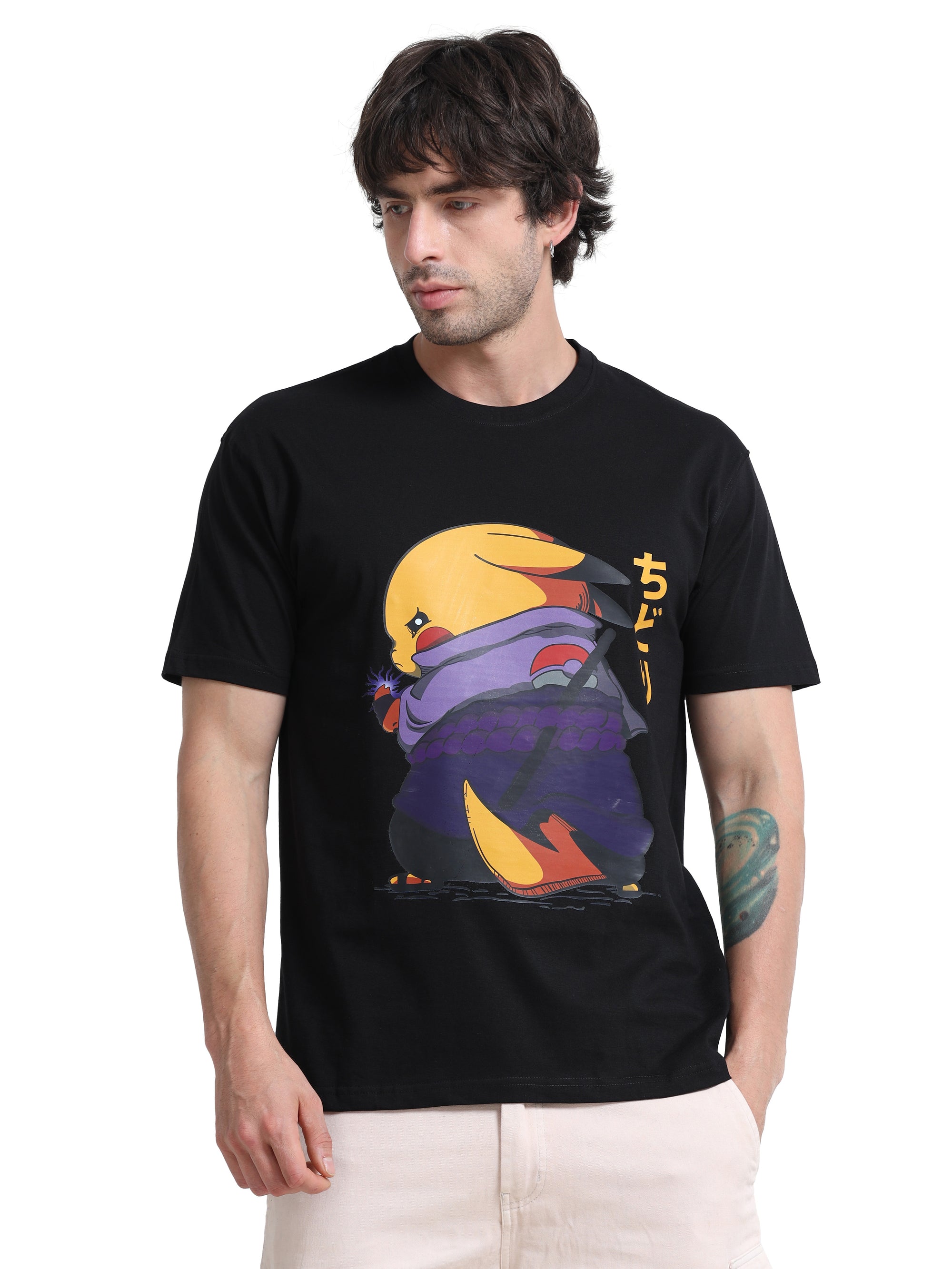 Black Round Neck T-Shirt - 100% Cotton Bio Wash