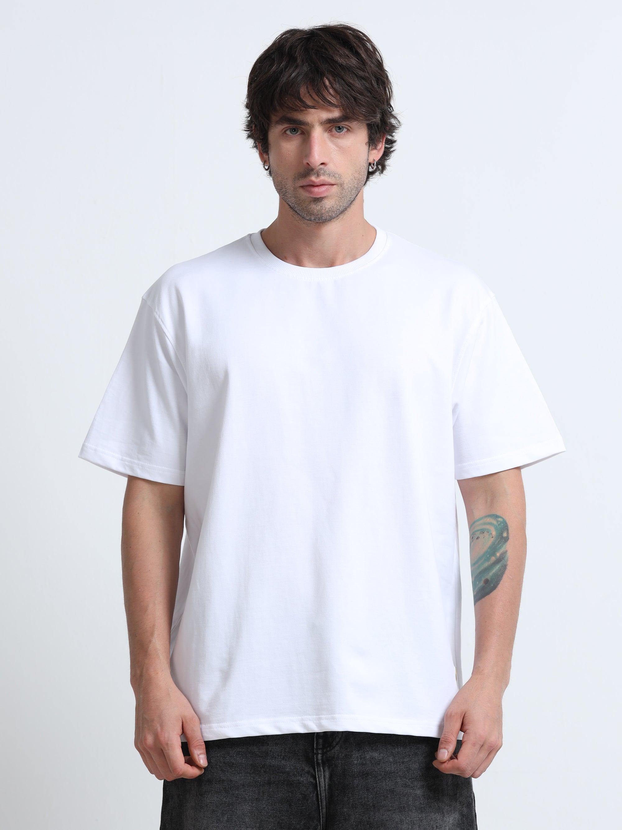 White Oversized T-Shirt - 100% Cotton Bio Wash Terry