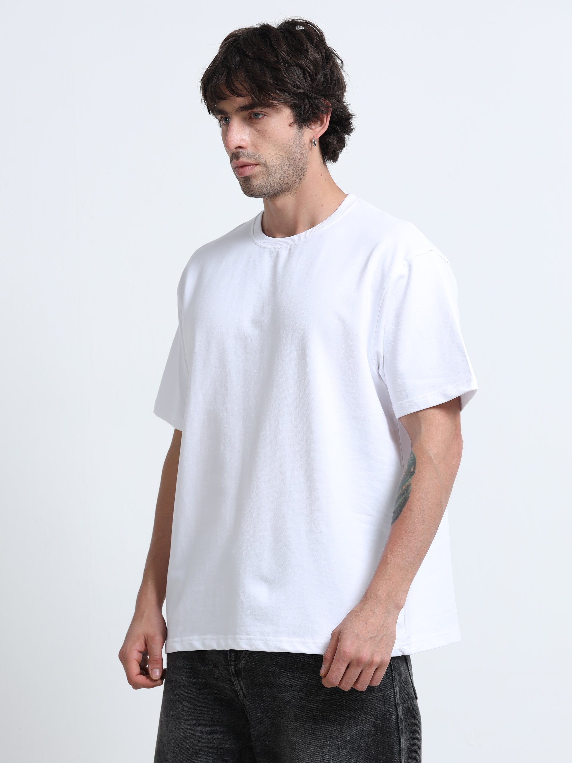 White Oversized T-Shirt - 100% Cotton Bio Wash Terry