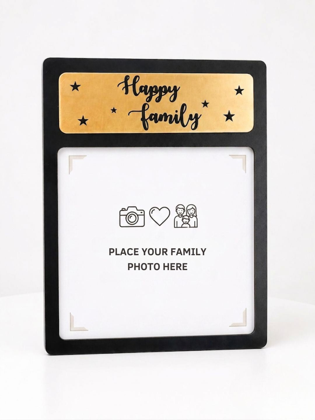 Personalized "Happy Family" Photo Frame | Elegant Black & Gold Custom Picture Plaque