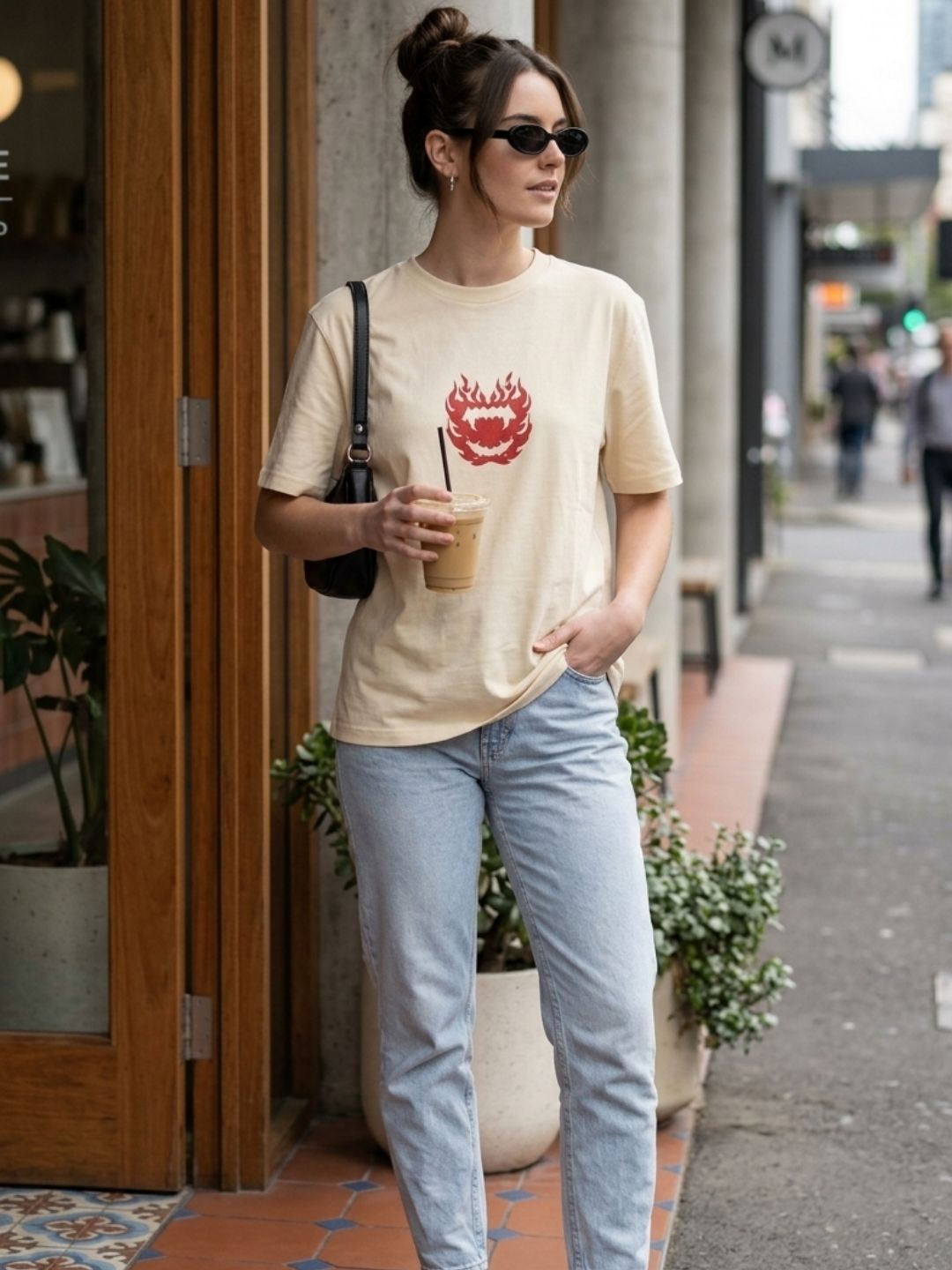 Crimson Aura Oversized Graphic Tee – Cream