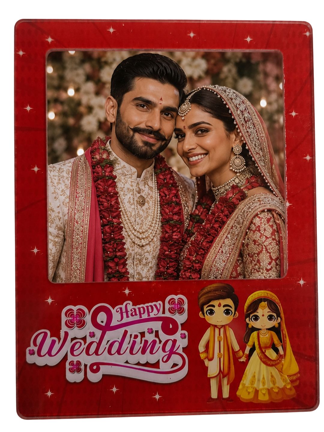 Personalized Indian Wedding Photo Frame | Custom "Happy Wedding" Couple Plaque