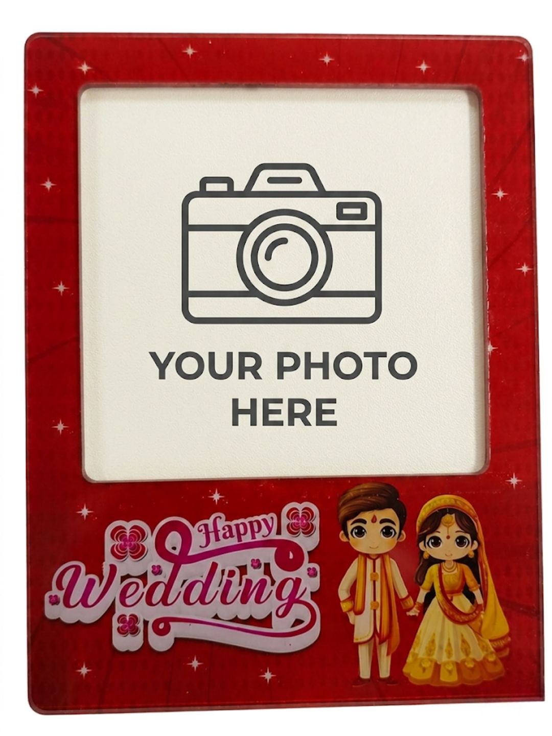Personalized Indian Wedding Photo Frame | Custom "Happy Wedding" Couple Plaque