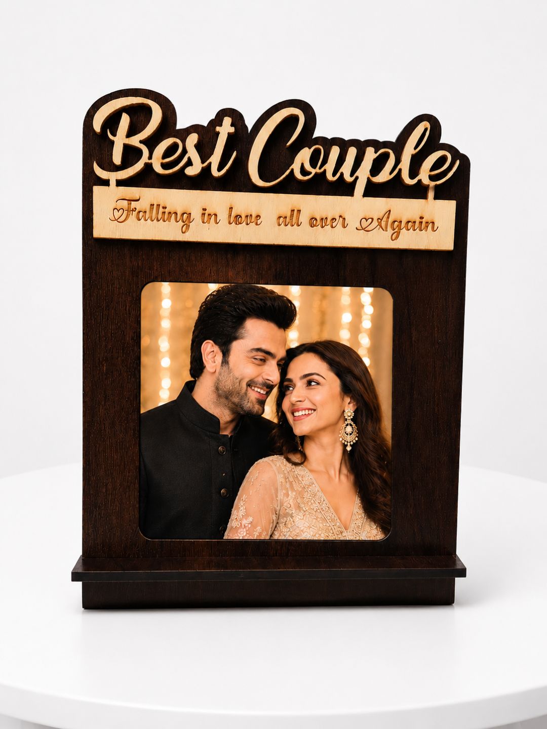 Personalized "Best Couple" Wooden Photo Frame | Custom Anniversary Gift Plaque