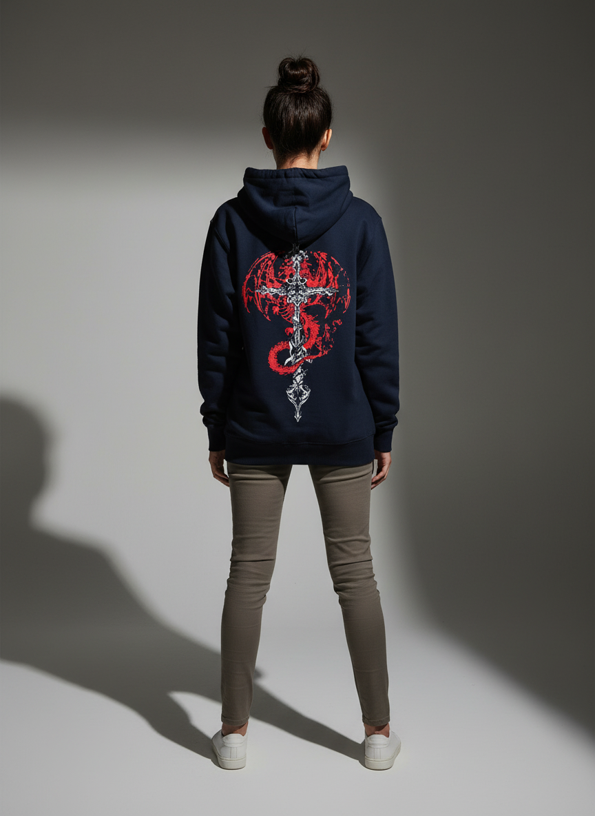 Navy Blue Women's Hoodie - 100% Cotton Bio Wash Fleece