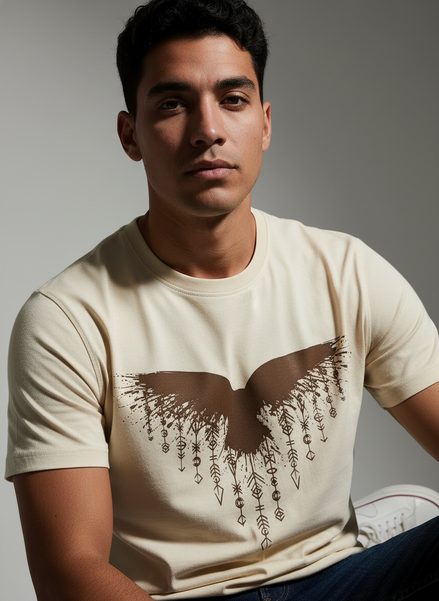 Cream Round Neck T-Shirt - Bio Wash Cotton