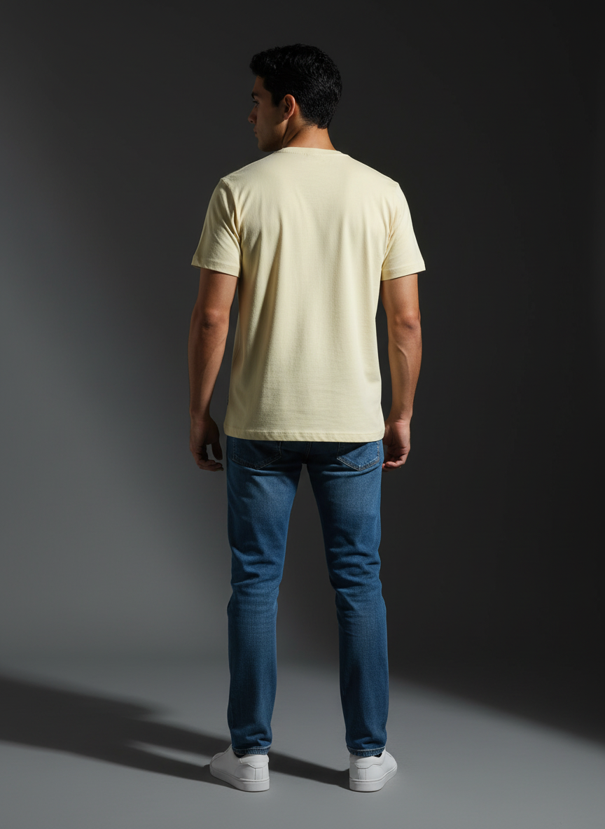 Cream Round Neck Bio Wash Single Jersey