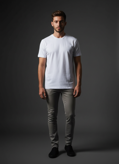 White Round Neck Bio Wash Single Jersey