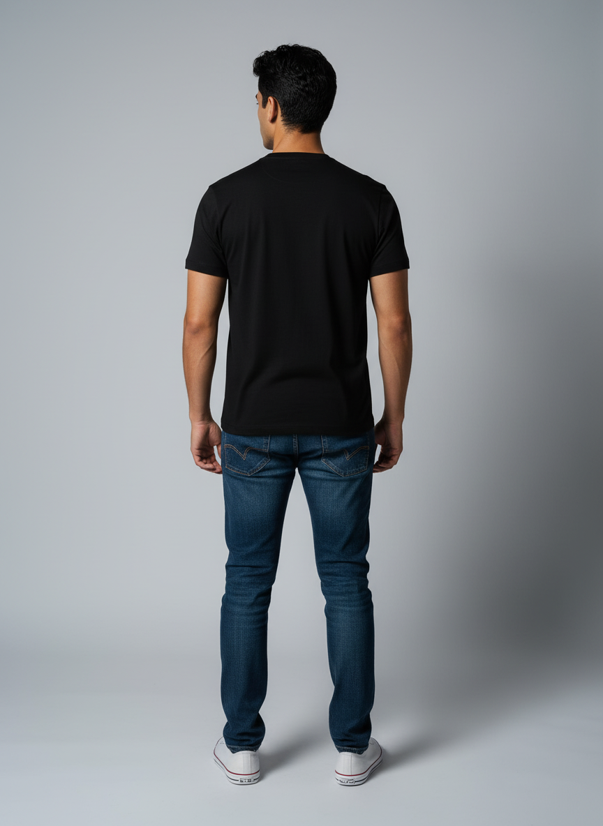 Black Round Neck Bio Wash Single Jersey
