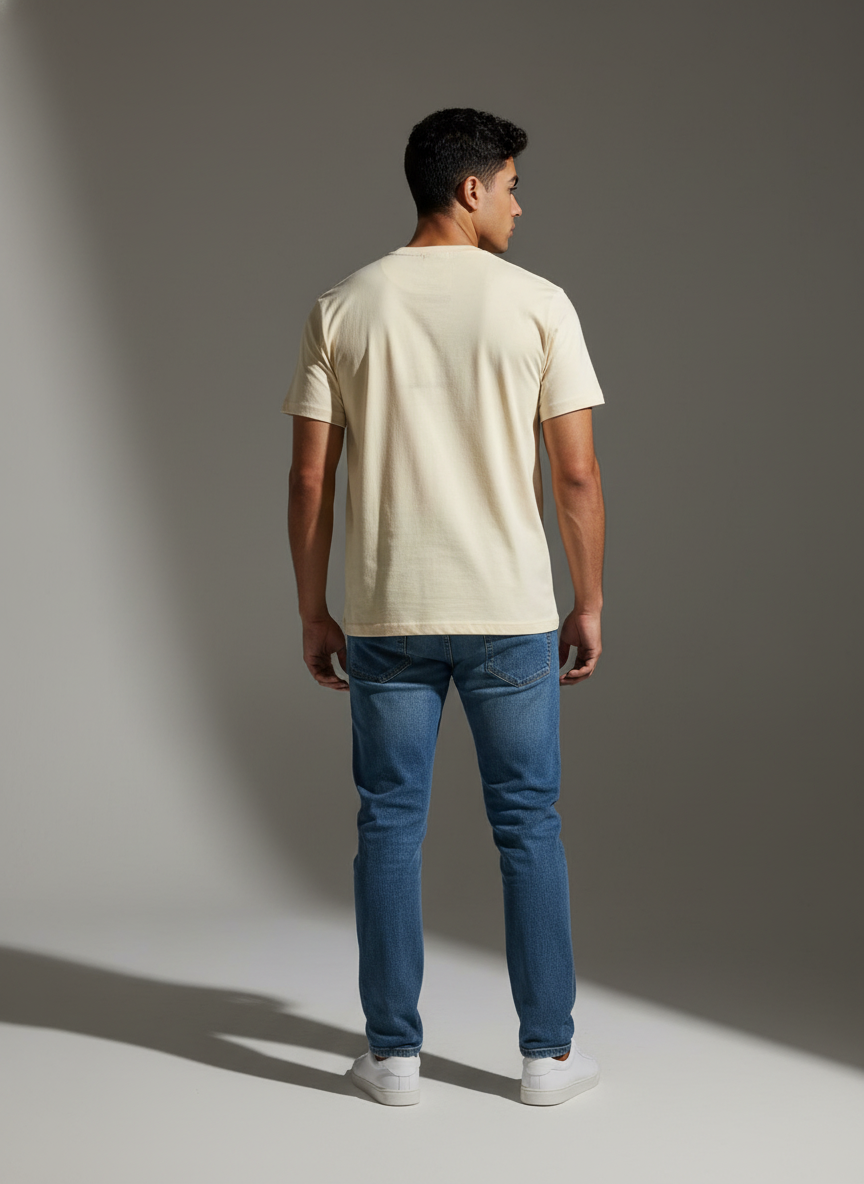 Premium Cream Round Neck T-Shirt - Bio Wash Cotton
