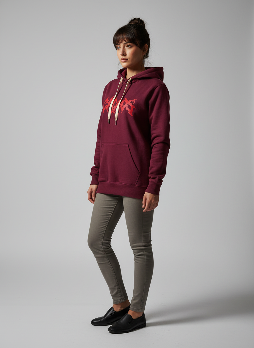 Maroon Women's Hoodie - 100% Cotton Bio Wash Fleece