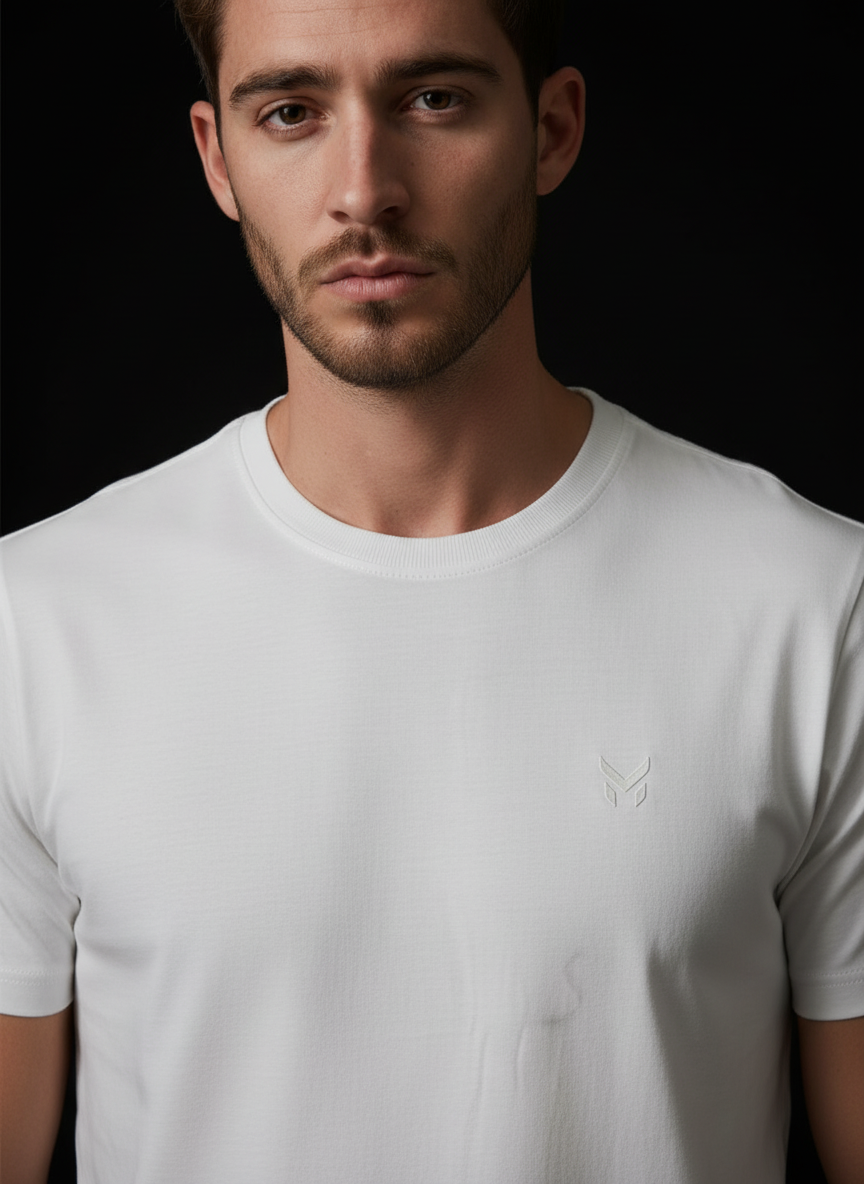 White Round Neck Bio Wash Single Jersey