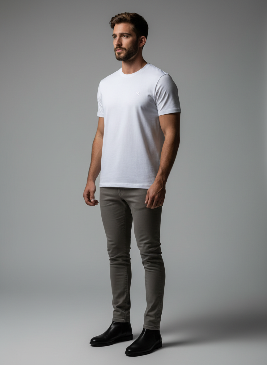 White Round Neck Bio Wash Single Jersey